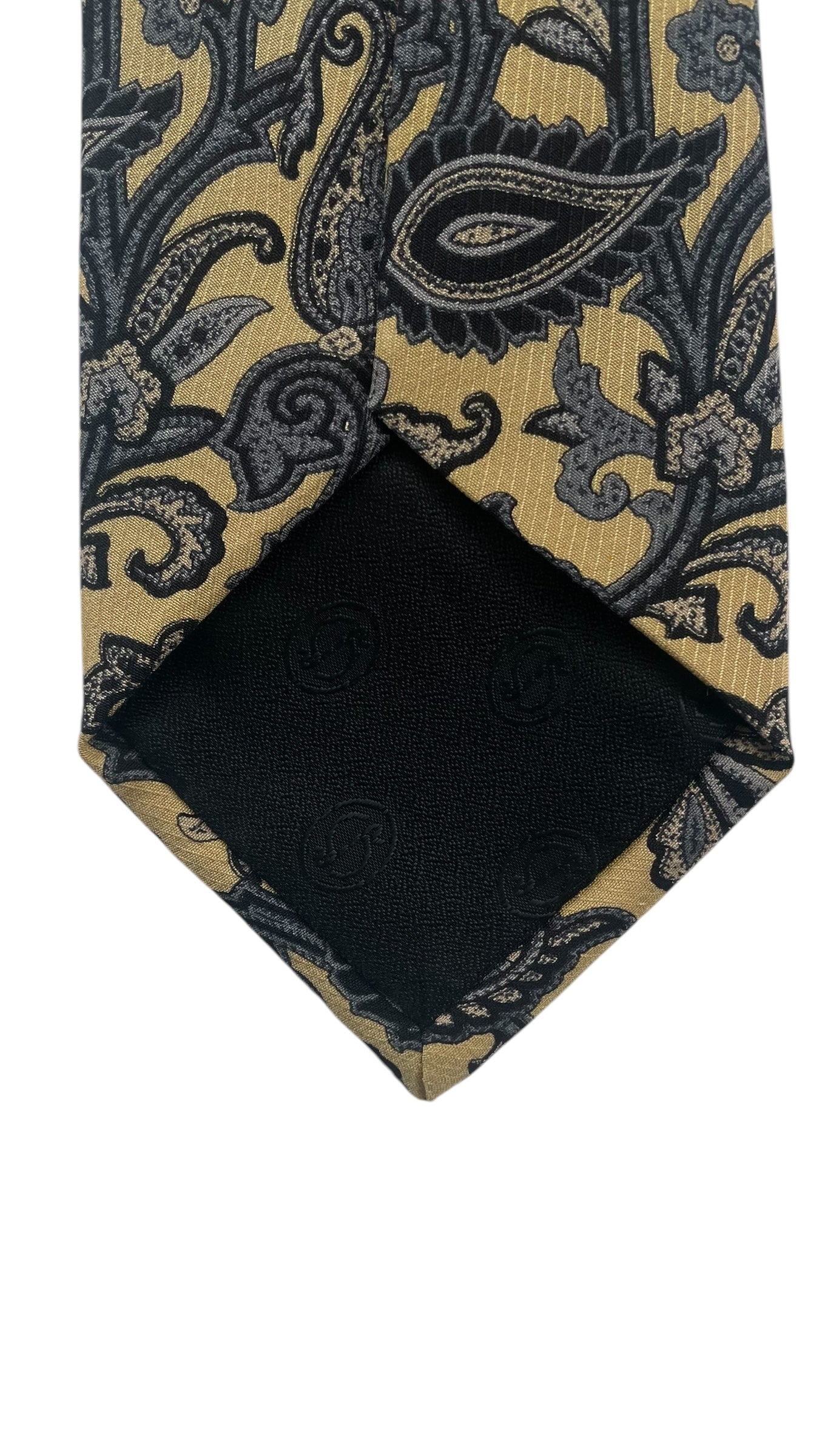 STEFANO RICCI Vintage Yellow Paisley Crepe Silk Jacquard Tie (7.6 cm by 148.5 cm) Medium Front Size.