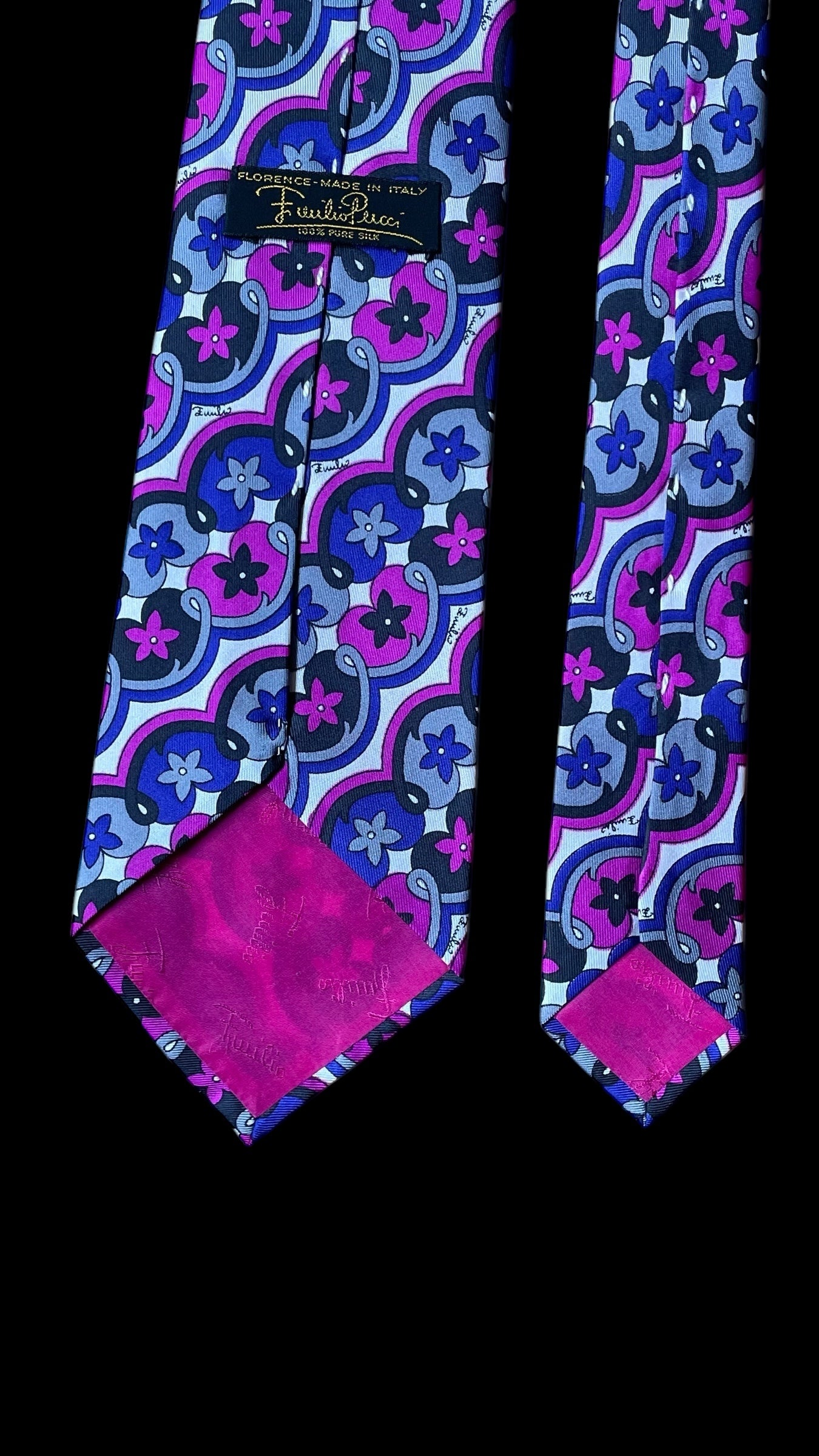 EMILIO PUCCI Vintage White Psychedelic Silk Tie (9 cm by 128.5 cm)