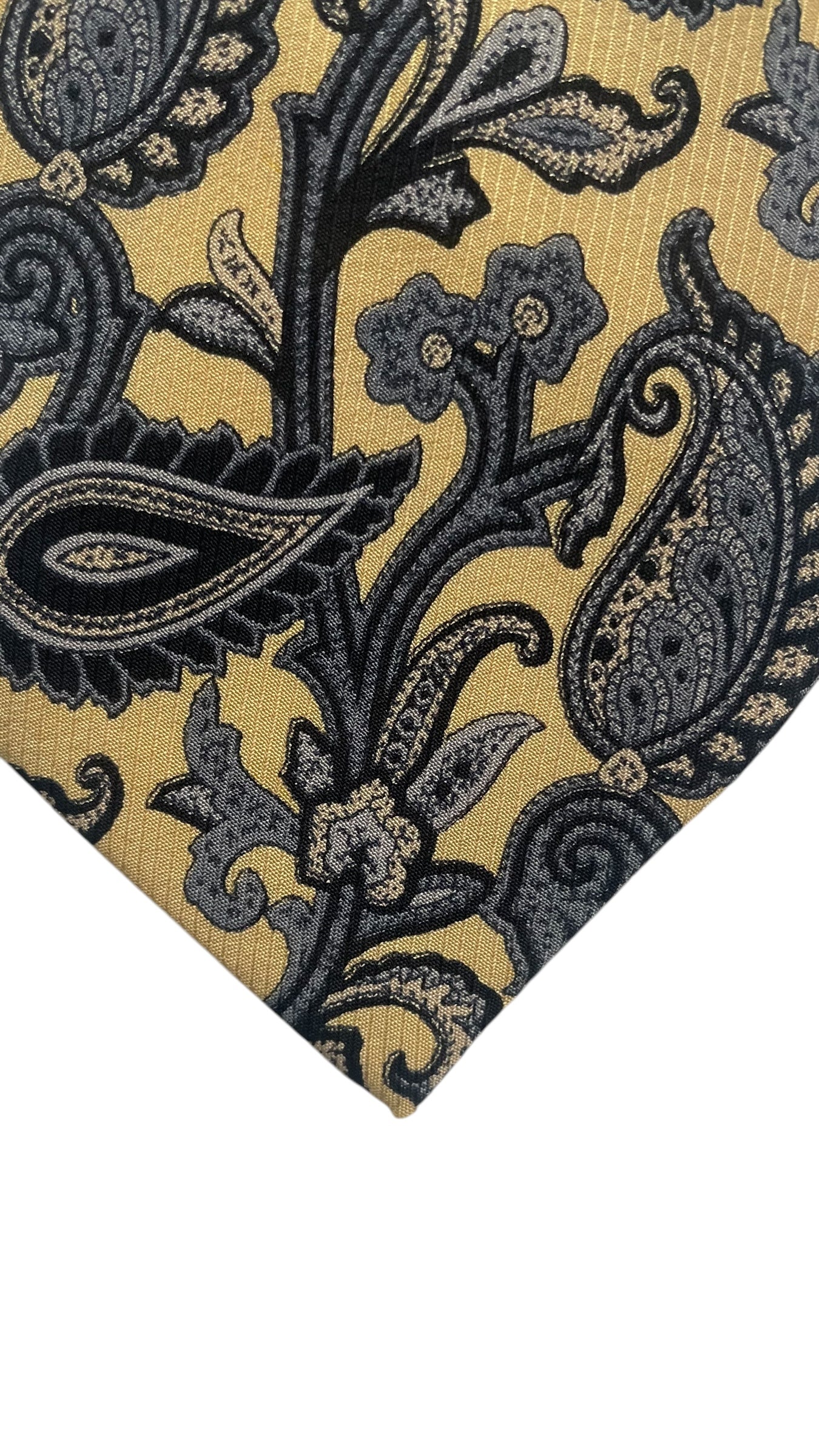 STEFANO RICCI Vintage Yellow Paisley Crepe Silk Jacquard Tie (7.6 cm by 148.5 cm) Medium Front Size.