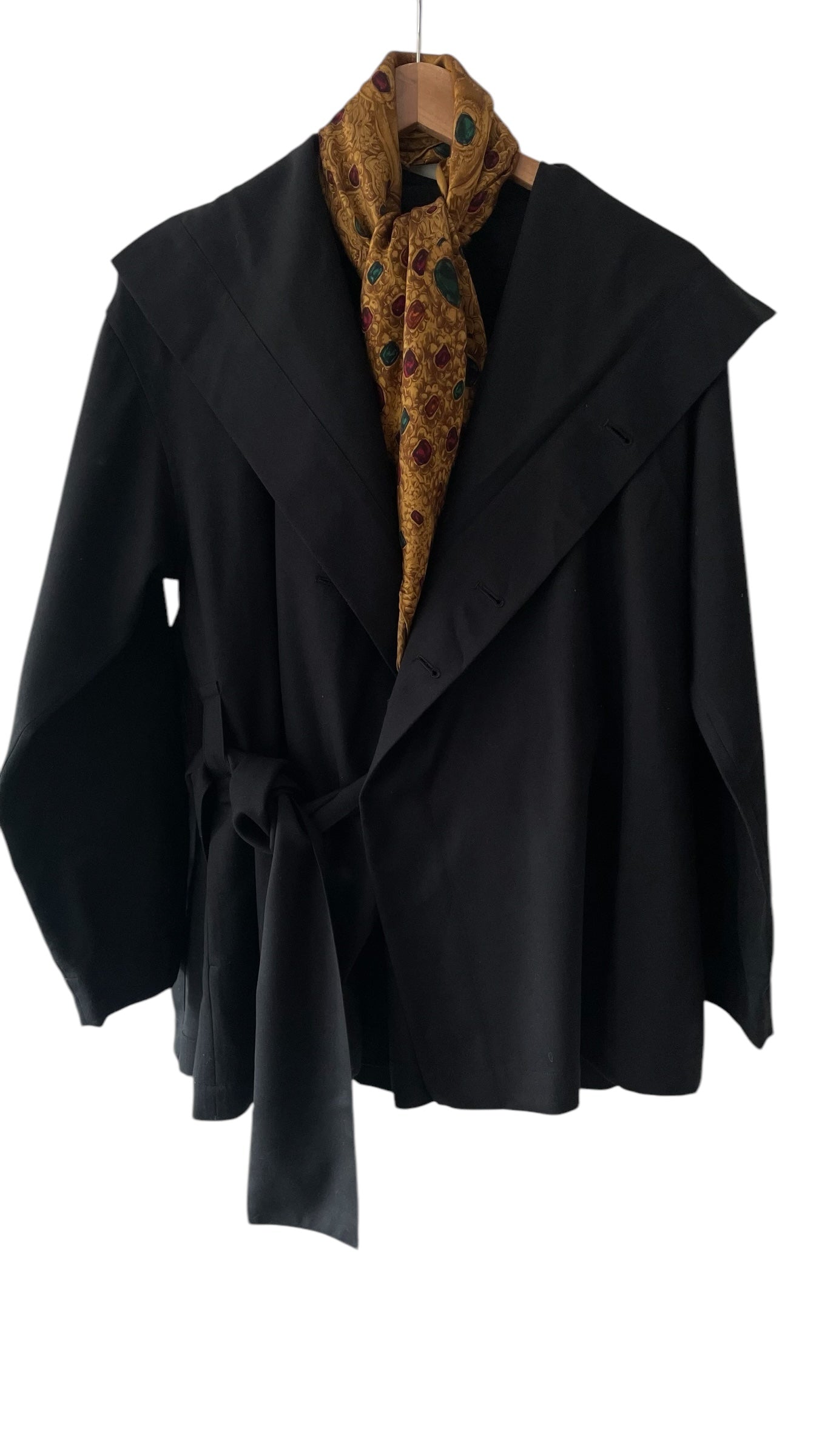 Hand rolled hem CHANEL Vintage Golden Jewel Crepe Silk Scarf (96 cm by 99 cm) Larger Size.
