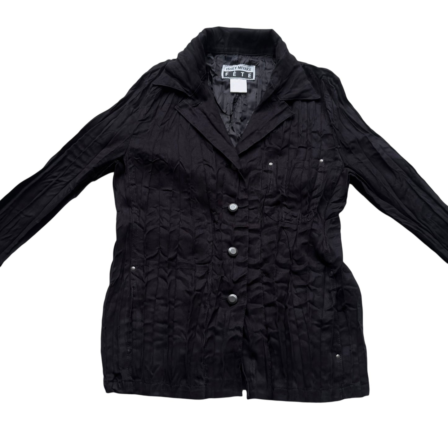 ISSEY MIYAKE FETE Vintage Black Pleated Jacket, Woman. Size 2 (Small)