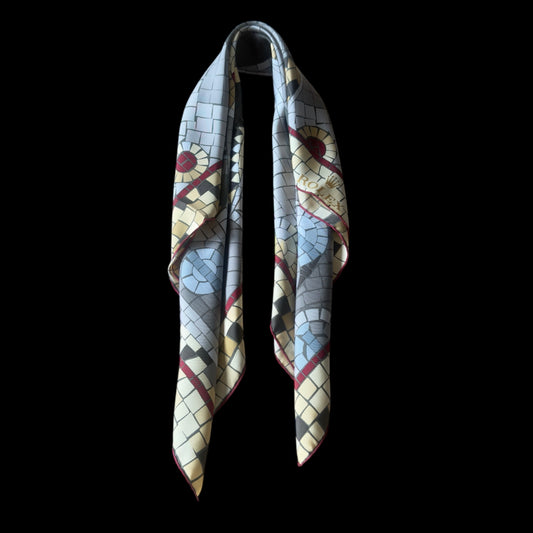 ROLEX Vintage Dark Grey Abstract Silk Scarf (86 cm by 88 cm) Hand Rolled Hem.