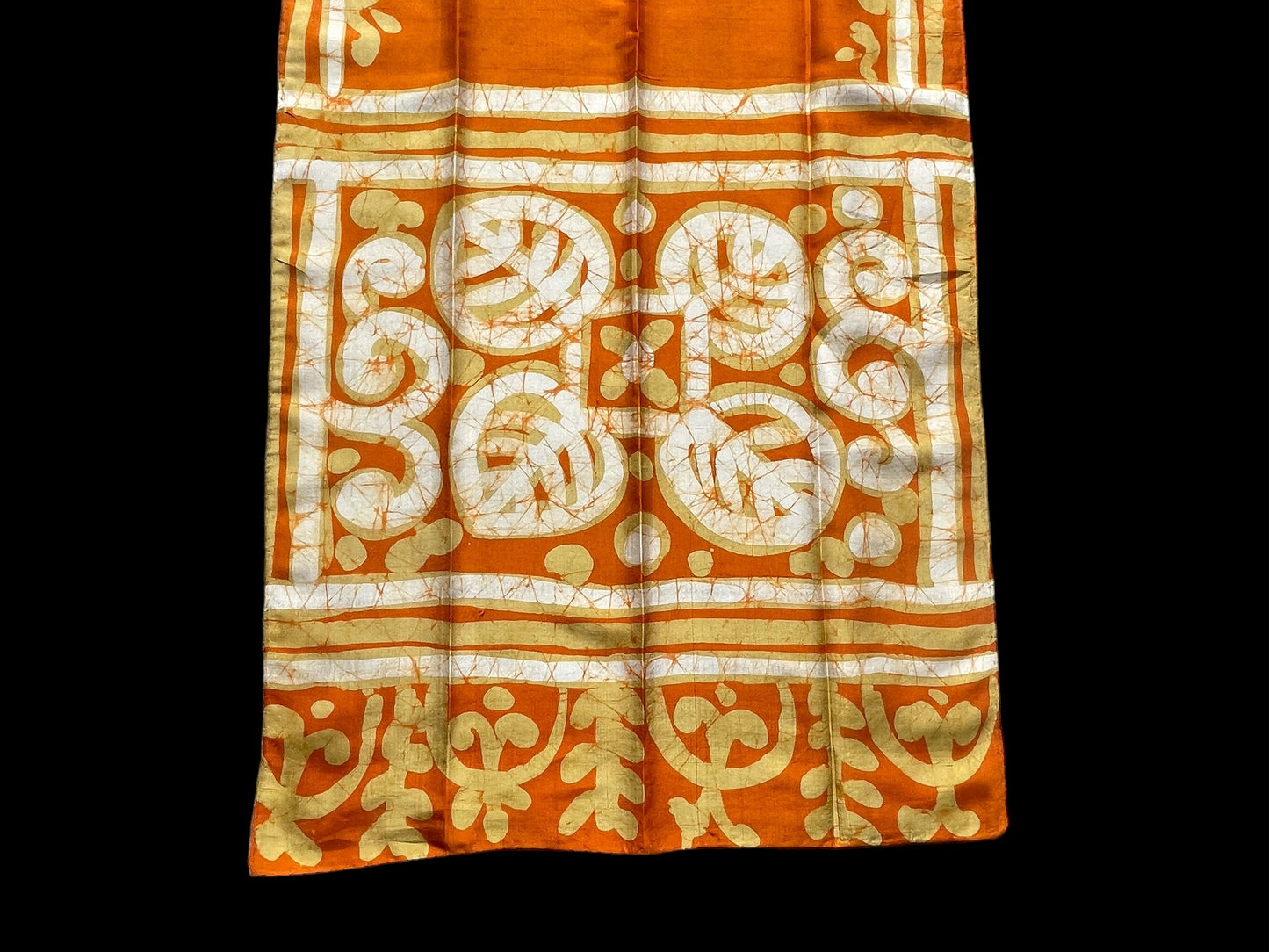 Vintage Orange Batik Long Silk Scarf by BONITA (39 cm by 165 cm)