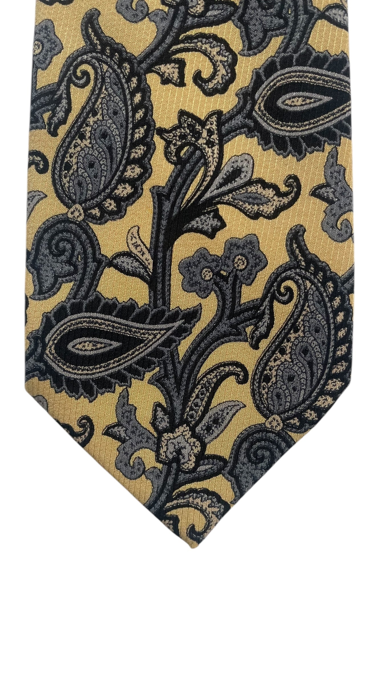 STEFANO RICCI Vintage Yellow Paisley Crepe Silk Jacquard Tie (7.6 cm by 148.5 cm) Medium Front Size.