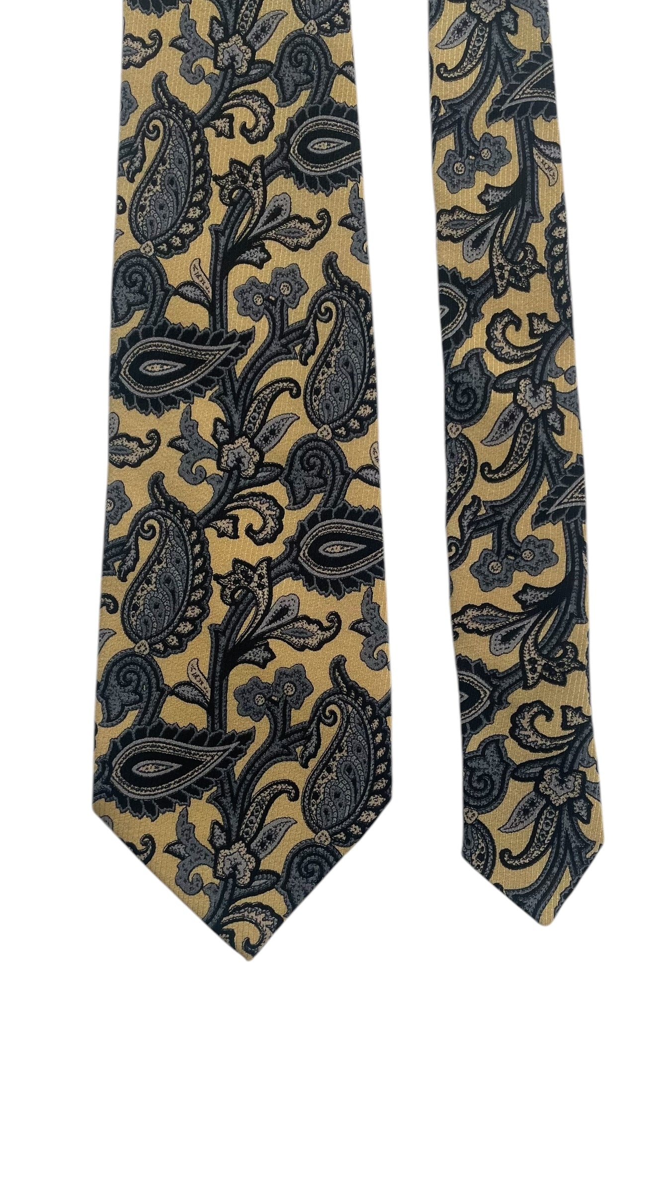 STEFANO RICCI Vintage Yellow Paisley Crepe Silk Jacquard Tie (7.6 cm by 148.5 cm) Medium Front Size.