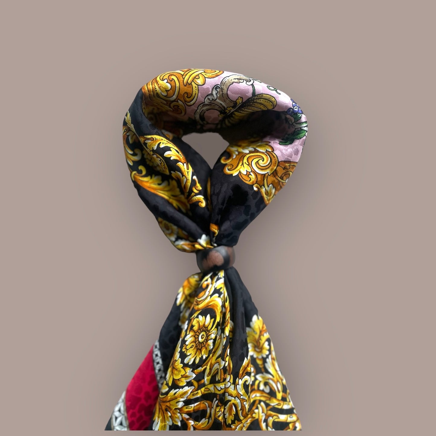 Vintage Baroque crepe silk jacquard scarf by GIANNI VERSACE( 88 cm by 88 cm)