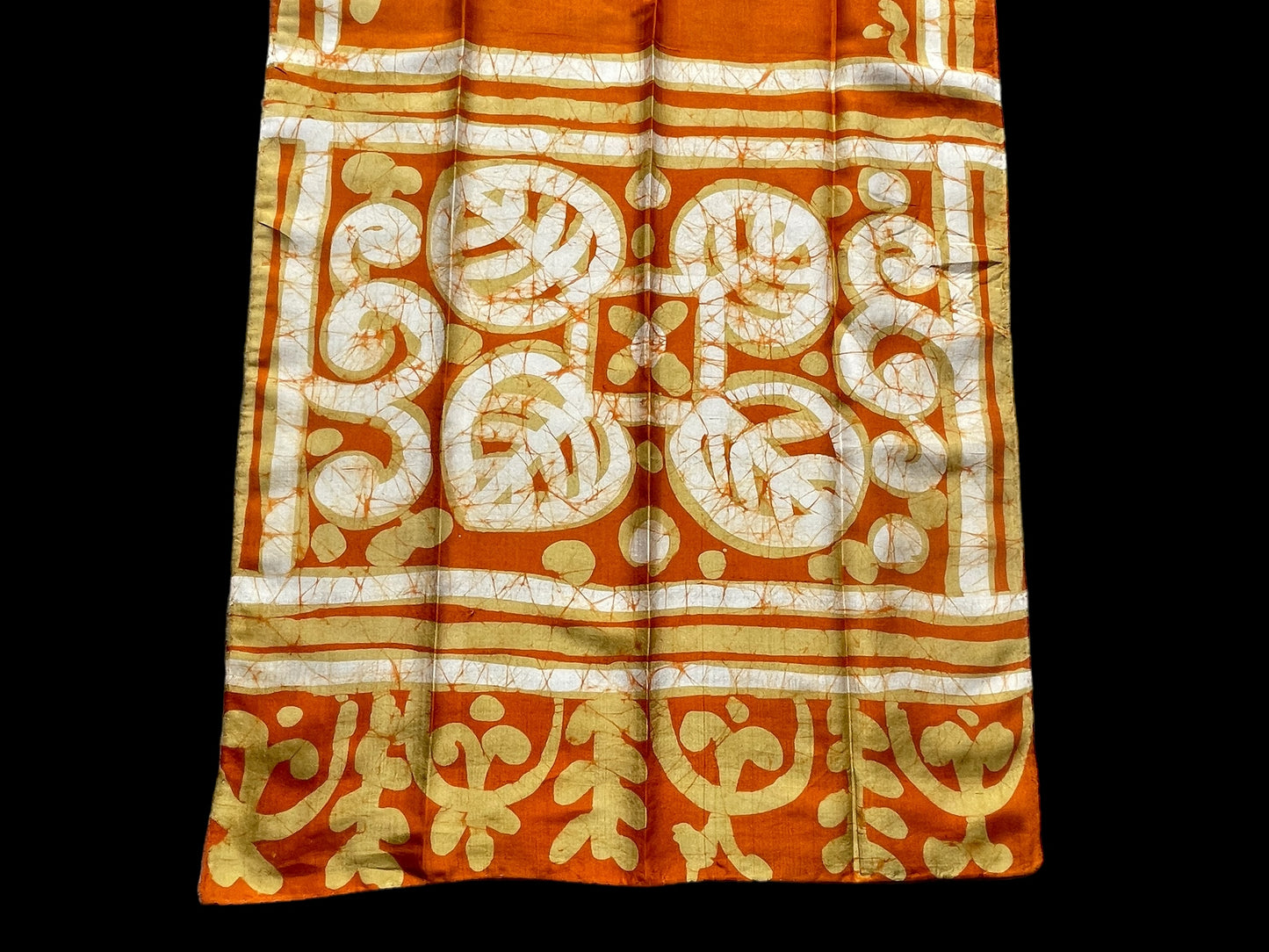 Vintage Orange Batik Long Silk Scarf by BONITA (39 cm by 165 cm)