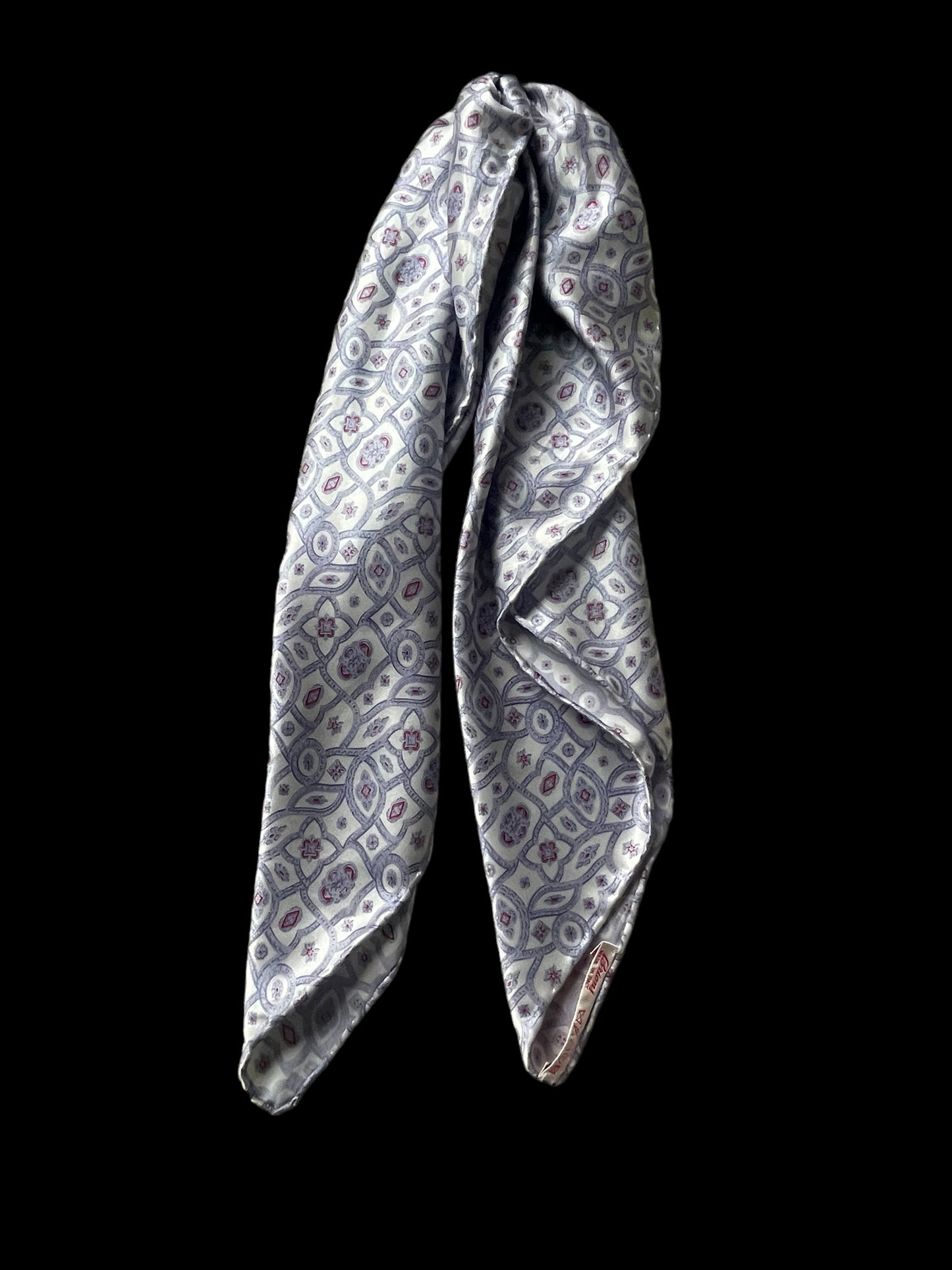 Vintage BRIONI light-grey floral/paisley crepe silk scarf (98 cm by 98 cm) hand-rolled hem.