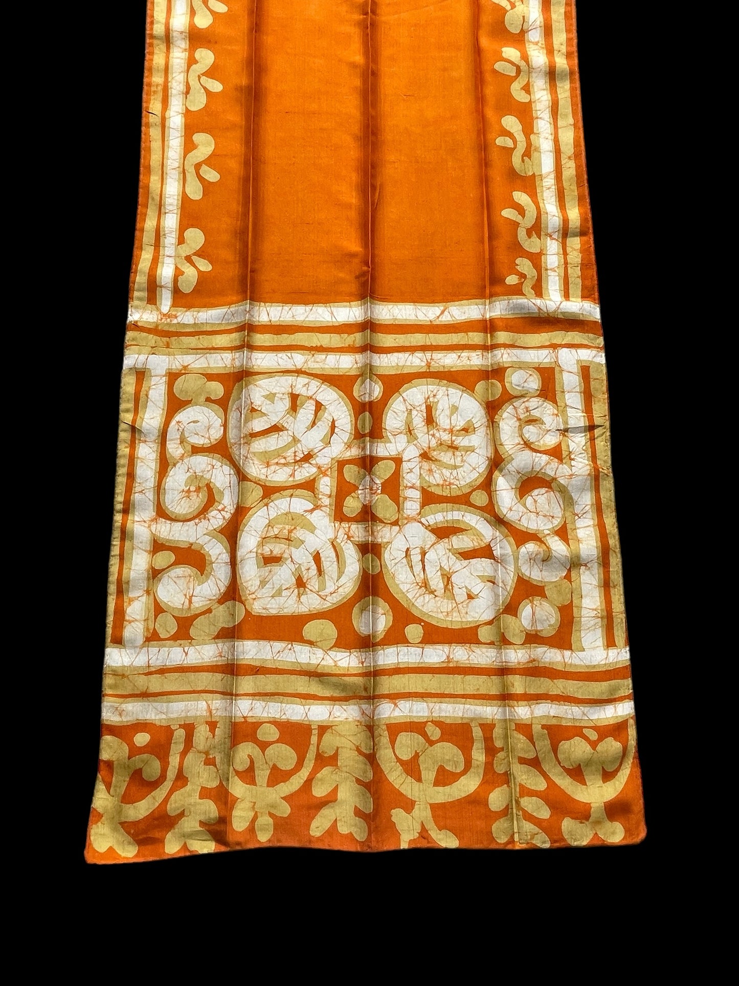 Vintage Orange Batik Long Silk Scarf by BONITA (39 cm by 165 cm)