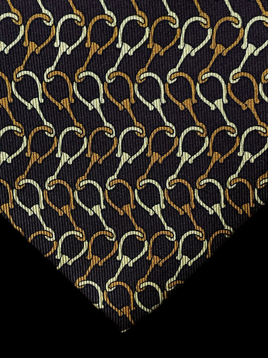 GUCCI Vintage Dark Brown Equestrian Silk Tie (9.7 cm by 144 cm) New in Box.