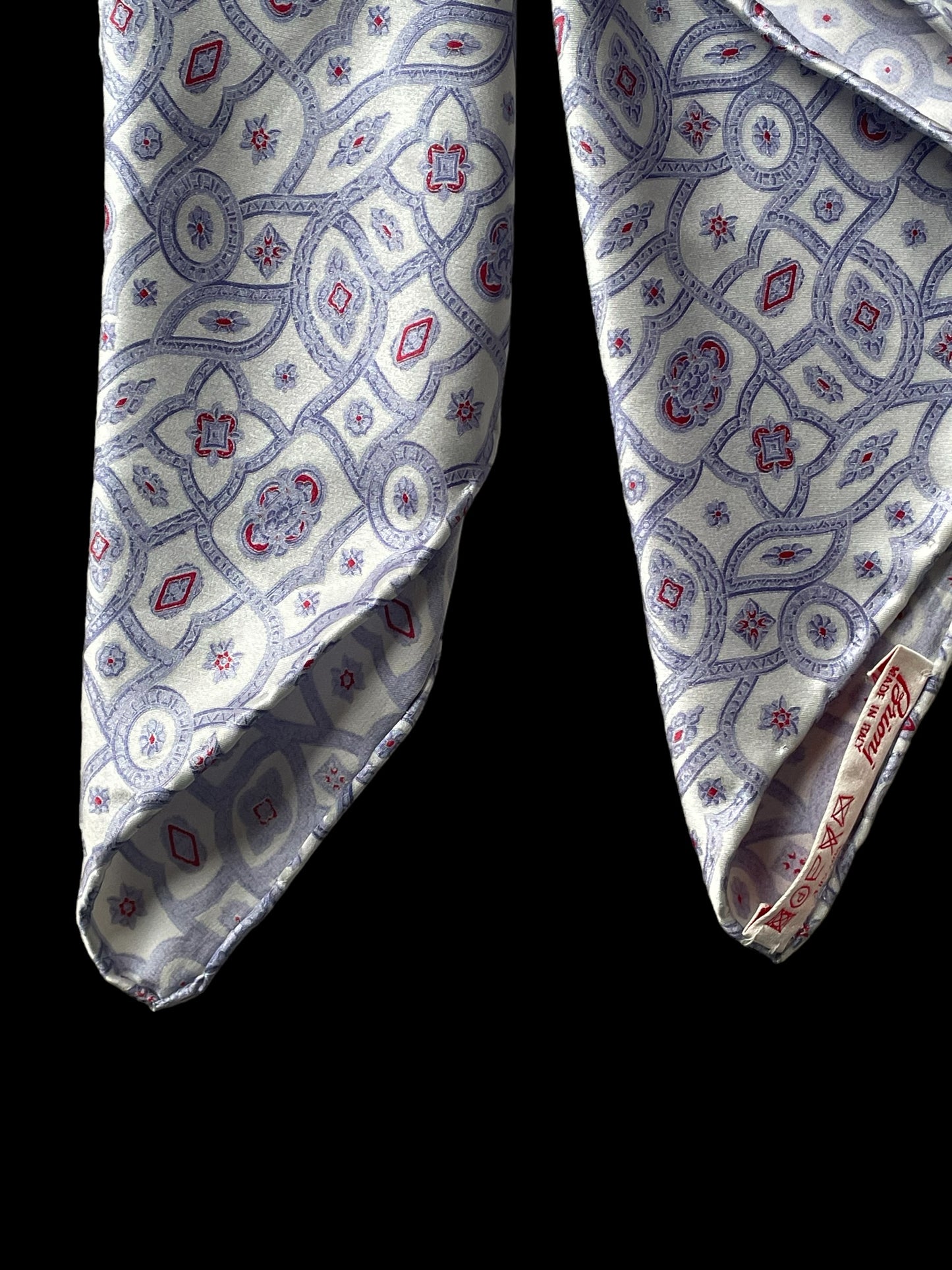 Vintage BRIONI light-grey floral/paisley crepe silk scarf (98 cm by 98 cm) hand-rolled hem.