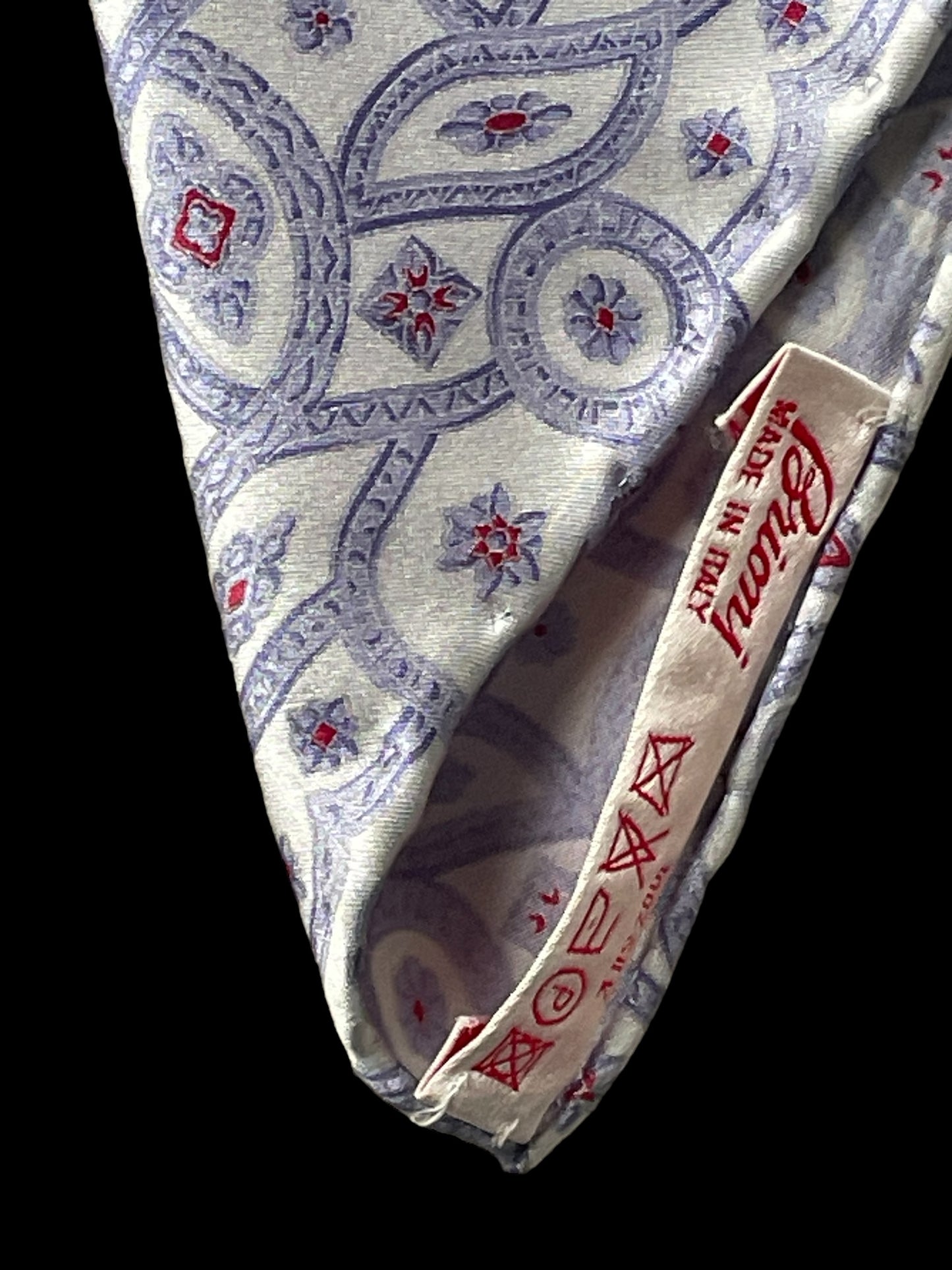 Vintage BRIONI light-grey floral/paisley crepe silk scarf (98 cm by 98 cm) hand-rolled hem.