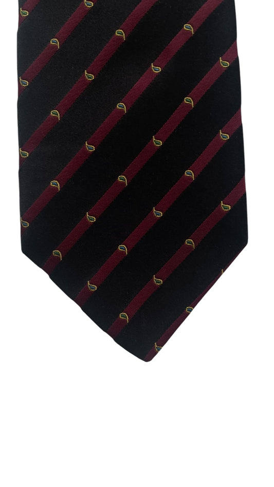 Vintage Black Dotted Stripes Crepe Silk Tie by STEFANO RICCI for Harrods (7.6 cm by 145 cm) Medium Front Size.