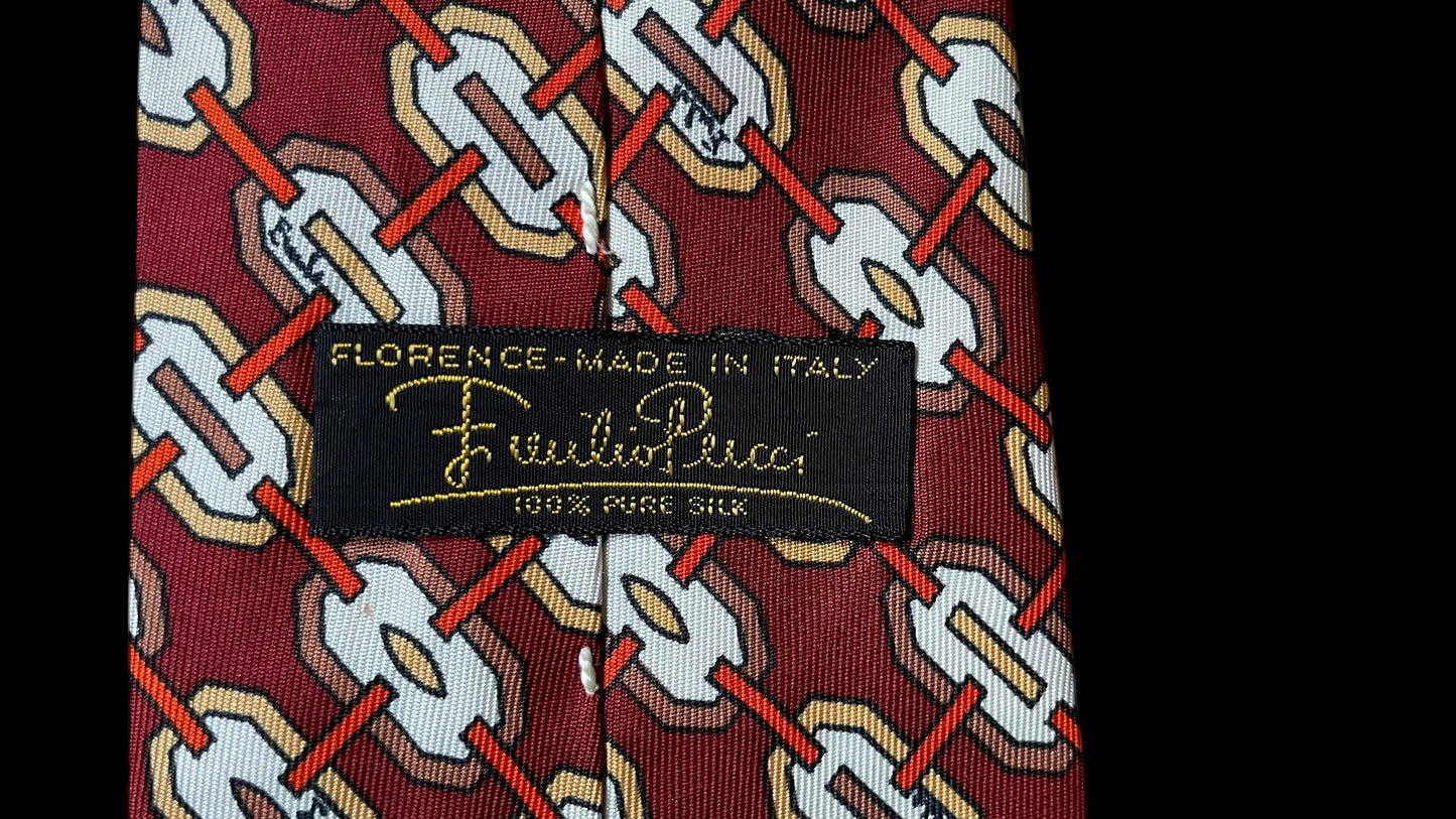 EMILIO PUCCI Vintage Burgundy Geometric Silk Tie (8.7 cm by 137.5 cm)