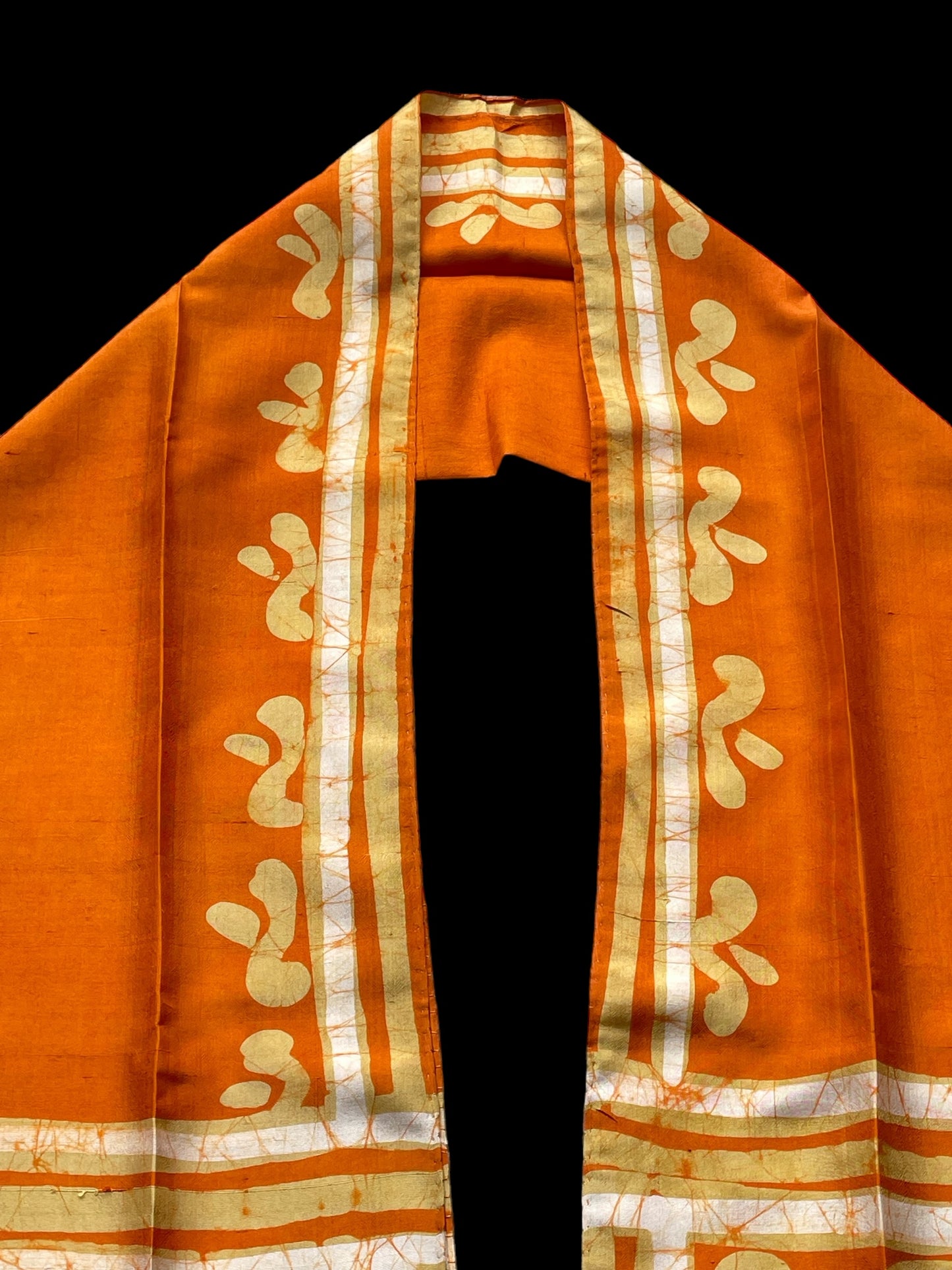 Vintage Orange Batik Long Silk Scarf by BONITA (39 cm by 165 cm)