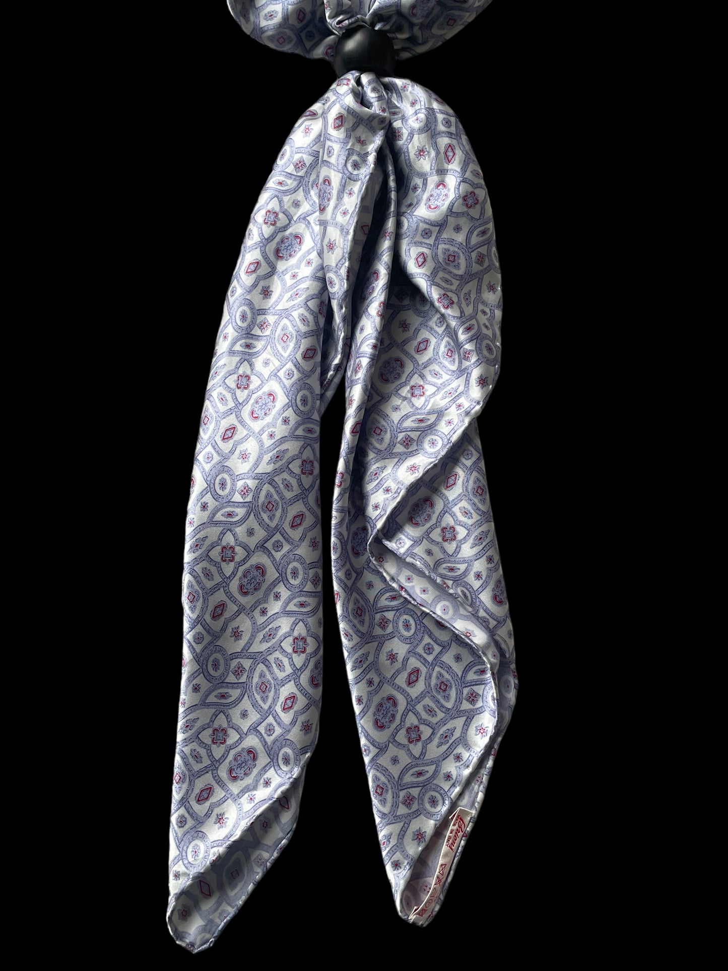 Vintage BRIONI light-grey floral/paisley crepe silk scarf (98 cm by 98 cm) hand-rolled hem.