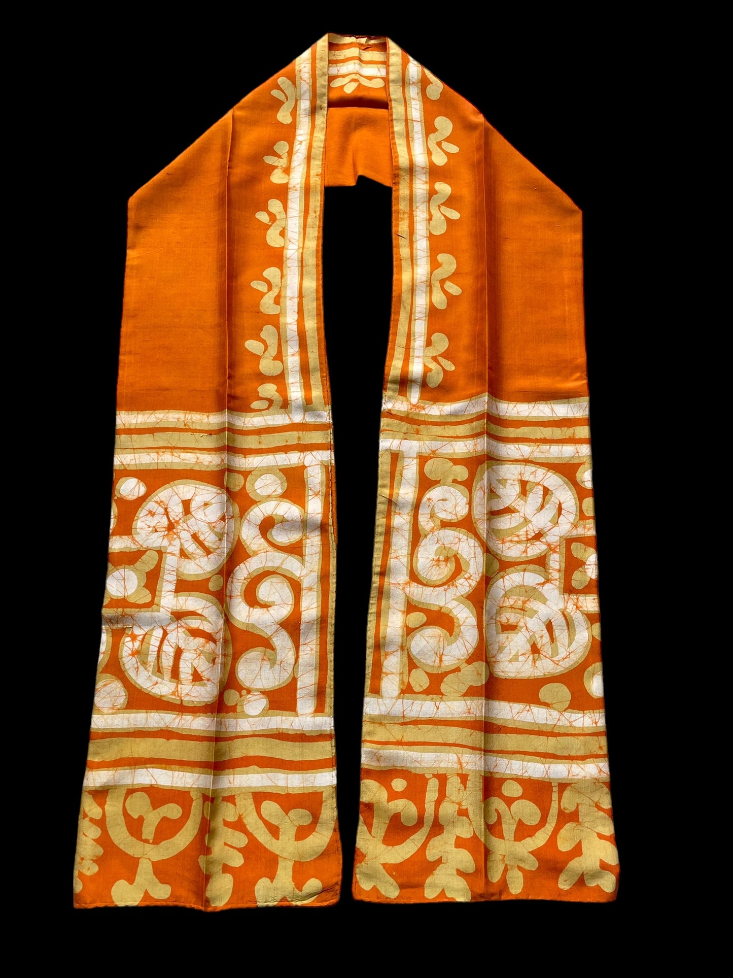 Vintage Orange Batik Long Silk Scarf by BONITA (39 cm by 165 cm)