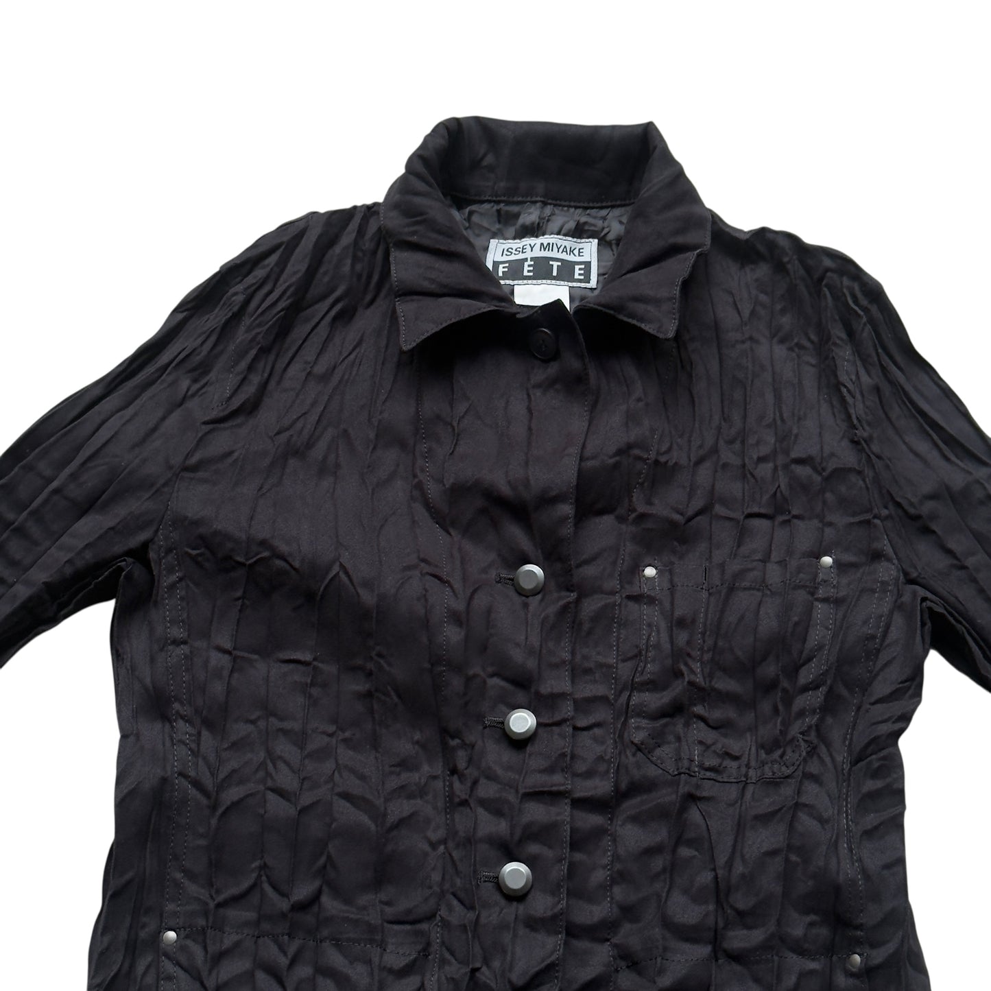 ISSEY MIYAKE FETE Vintage Black Pleated Jacket, Woman. Size 2 (Small)
