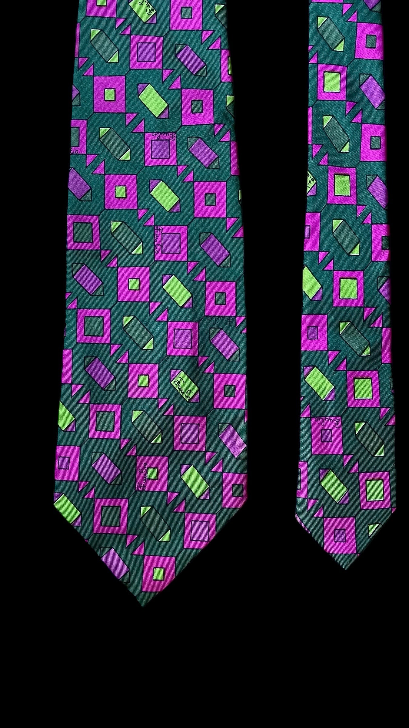 EMILIO PUCCI Vintage Dark Green Geometric Silk Tie (8.7 cm by 141 cm)