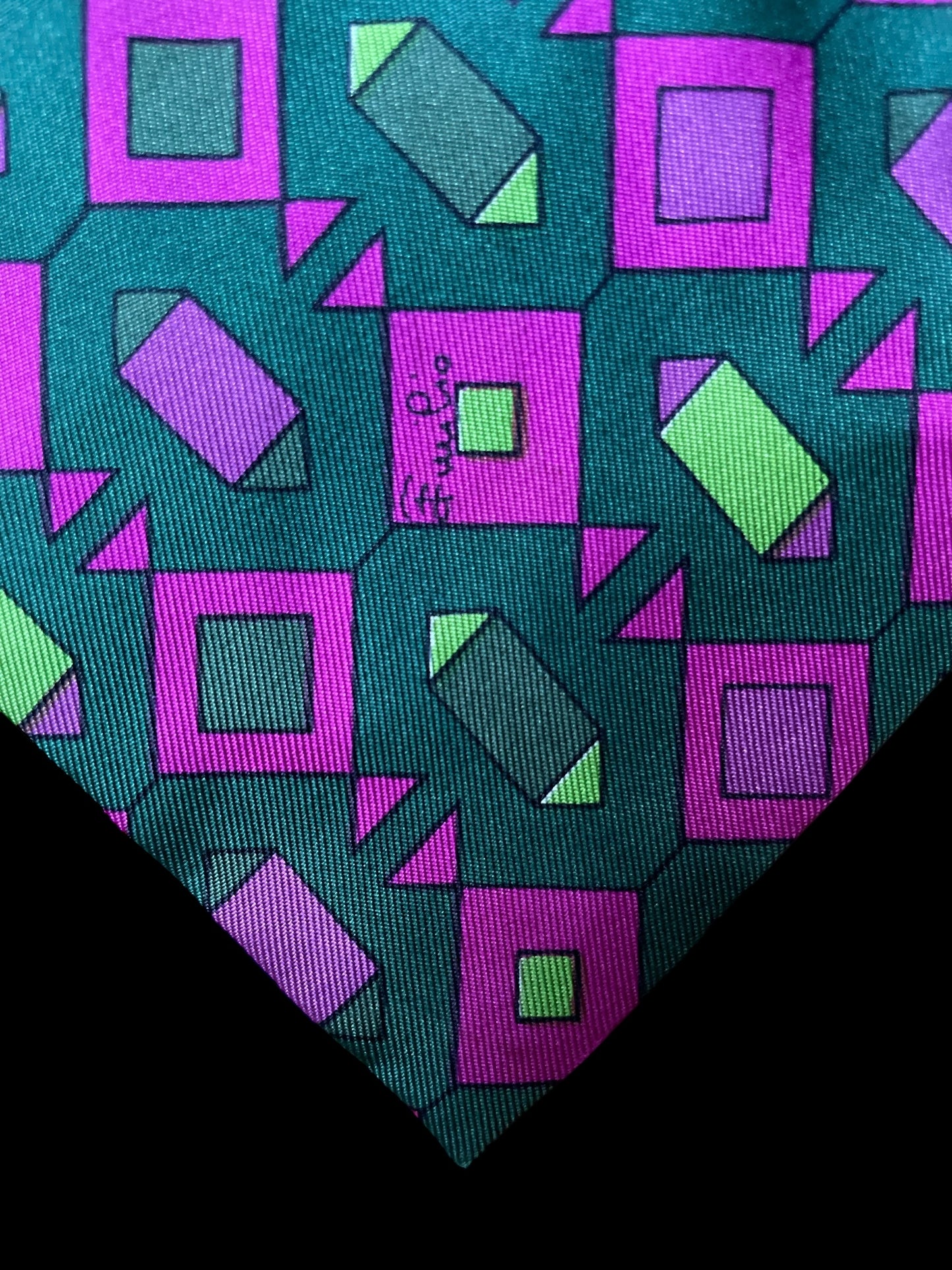 EMILIO PUCCI Vintage Dark Green Geometric Silk Tie (8.7 cm by 141 cm)