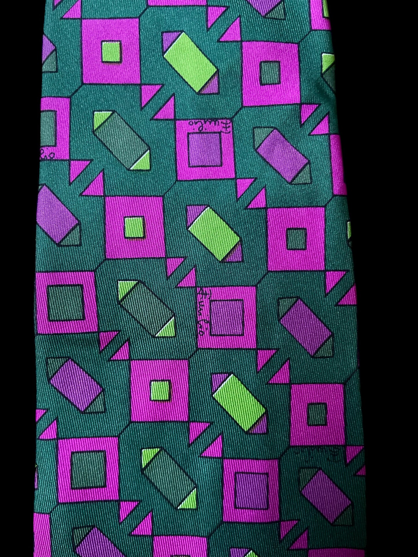 EMILIO PUCCI Vintage Dark Green Geometric Silk Tie (8.7 cm by 141 cm)