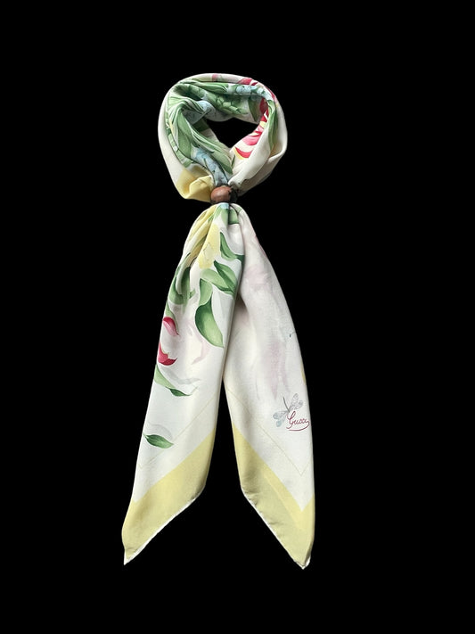 GUCCI vintage floral crepe silk scarf. Hand rolled hem