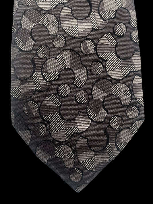 GIANNI VERSACE Vintage Dark Grey Geometric Silk Jacquard Tie (7.9 cm by 144 cm) Medium Front Size.