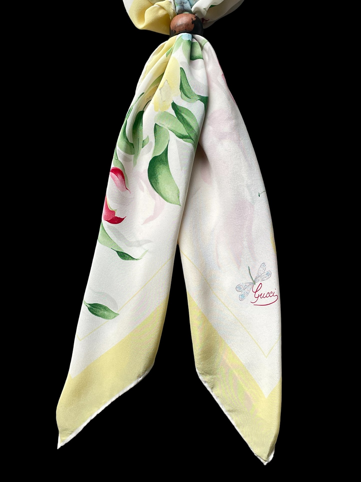 GUCCI vintage floral crepe silk scarf. Hand rolled hem