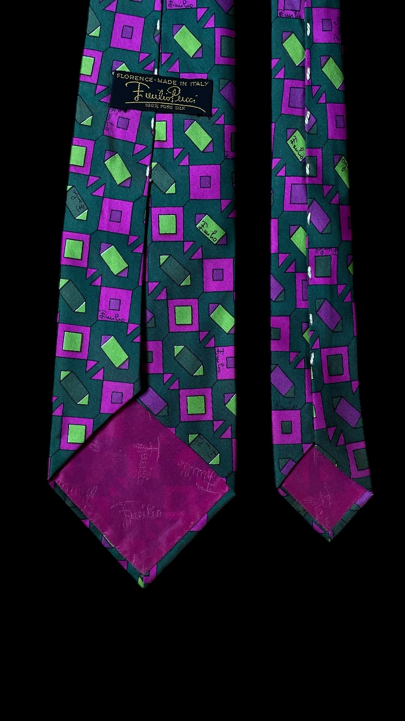 EMILIO PUCCI Vintage Dark Green Geometric Silk Tie (8.7 cm by 141 cm)