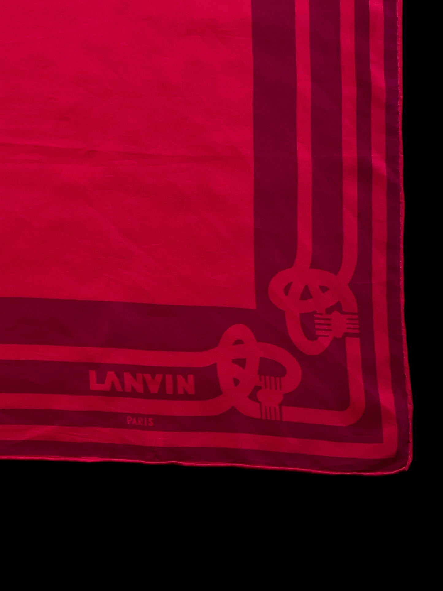 LANVIN Vintage Red Geometric Crepe Silk Scarf (83 cm by 83 cm)