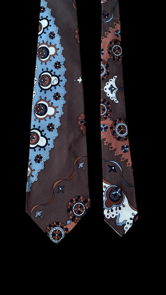 EMILIO PUCCI Vintage Dark Brown Psychedelic Silk Tie (8.9 cm by 136 cm) Normal Front Size