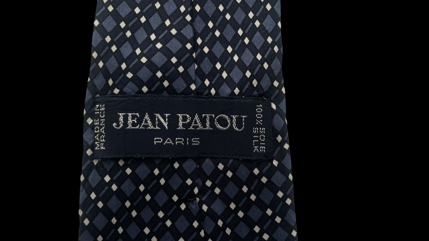 JEAN PATOU Vintage Navy Blue Geometric Crepe Silk Tie (8.4 cm by 147 cm) Medium Front Size.