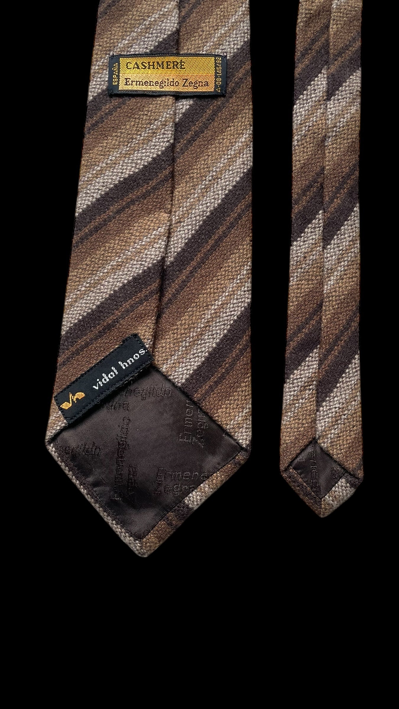 ERMENEGILDO ZEGNA Vintage Dark Brown Stripes Cashmere Tie(10.2 cm by 142 cm)