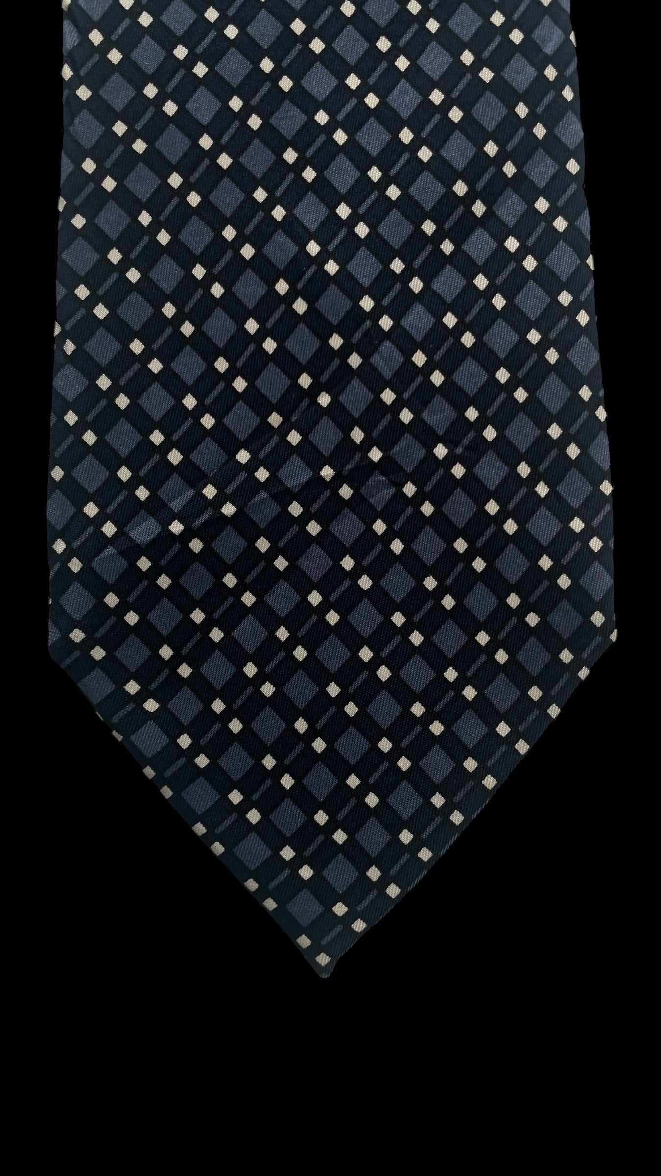 JEAN PATOU Vintage Navy Blue Geometric Crepe Silk Tie (8.4 cm by 147 cm) Medium Front Size.