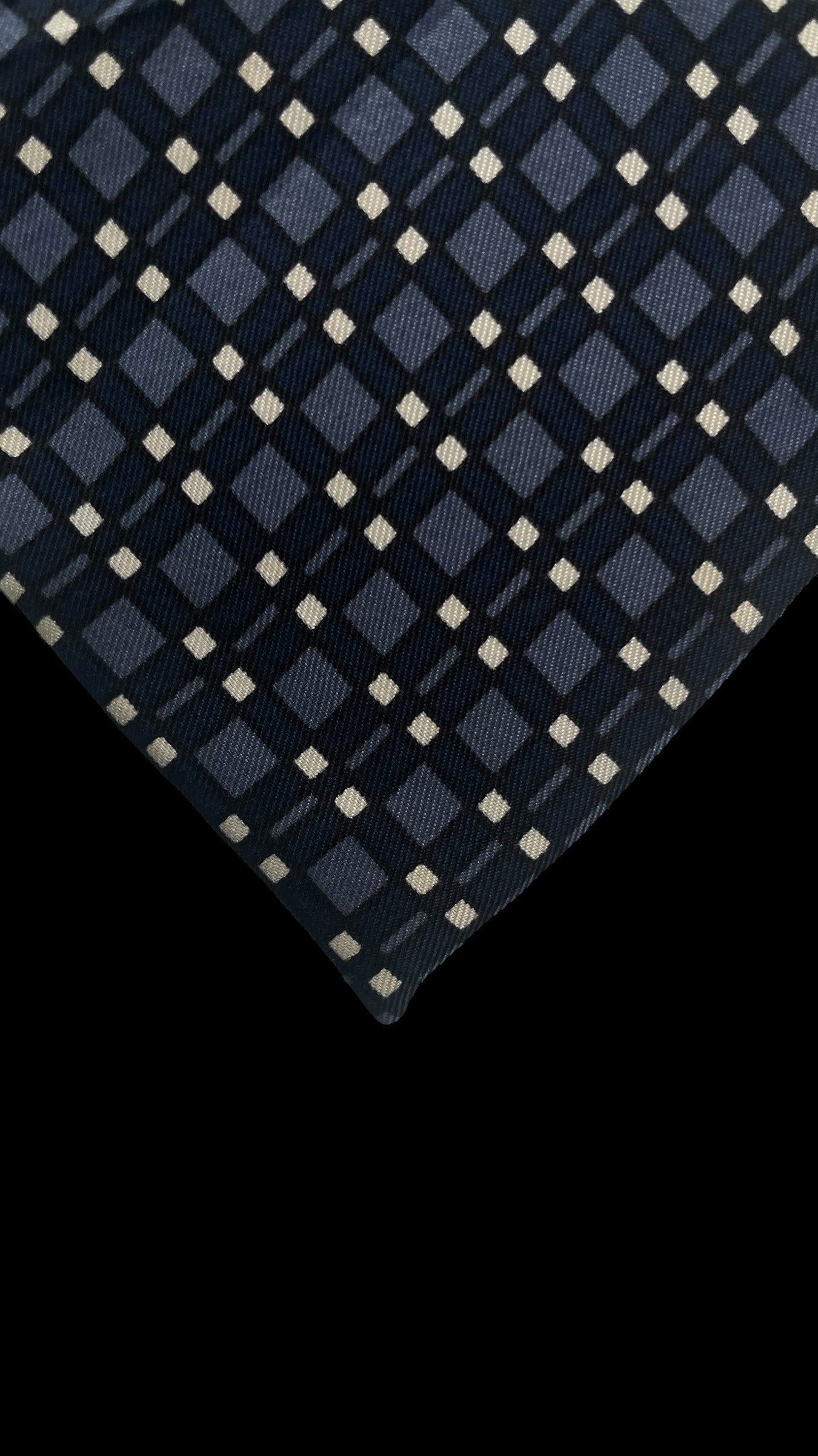 JEAN PATOU Vintage Navy Blue Geometric Crepe Silk Tie (8.4 cm by 147 cm) Medium Front Size.