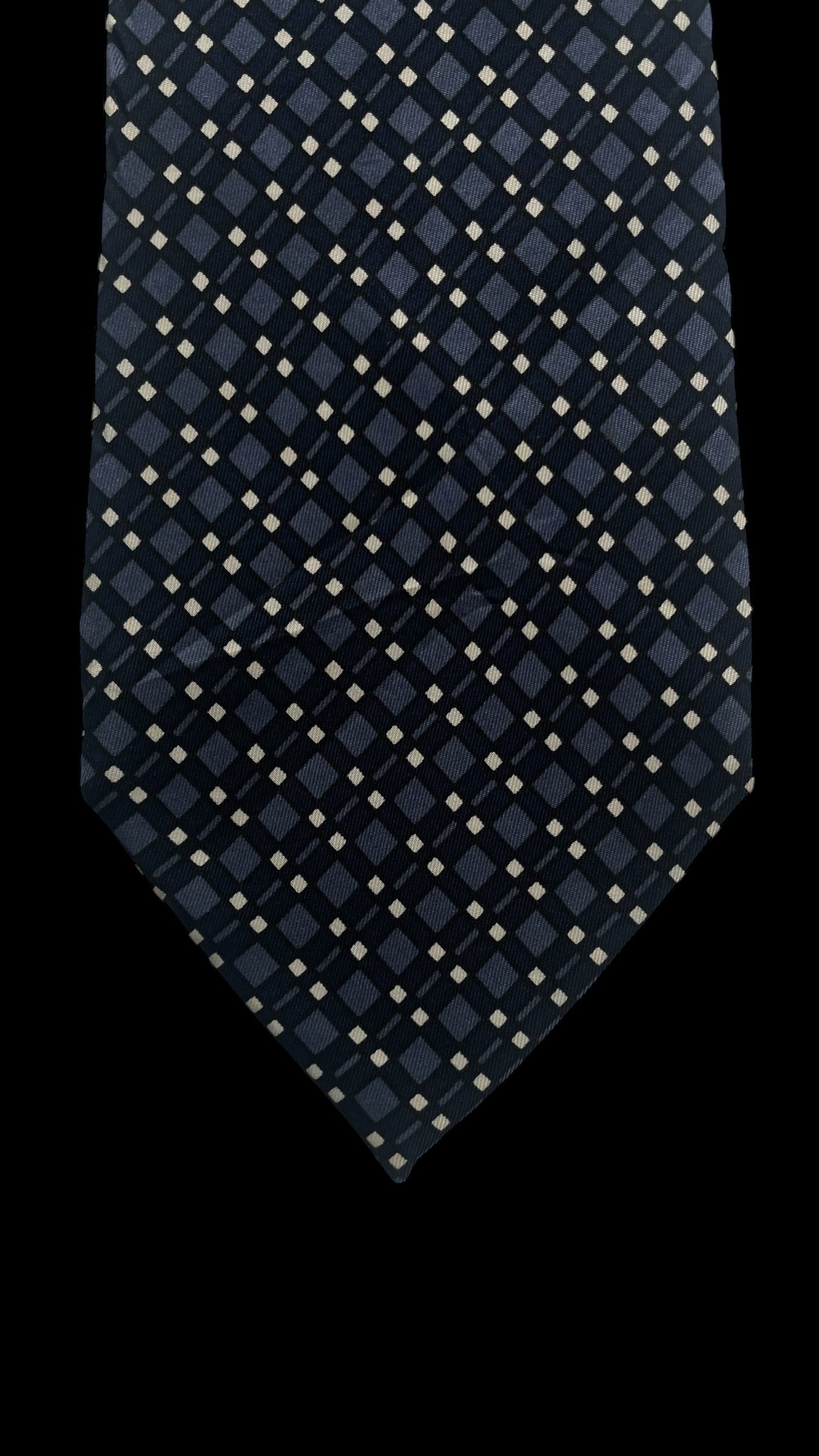 JEAN PATOU Vintage Navy Blue Geometric Crepe Silk Tie (8.4 cm by 147 cm) Medium Front Size.