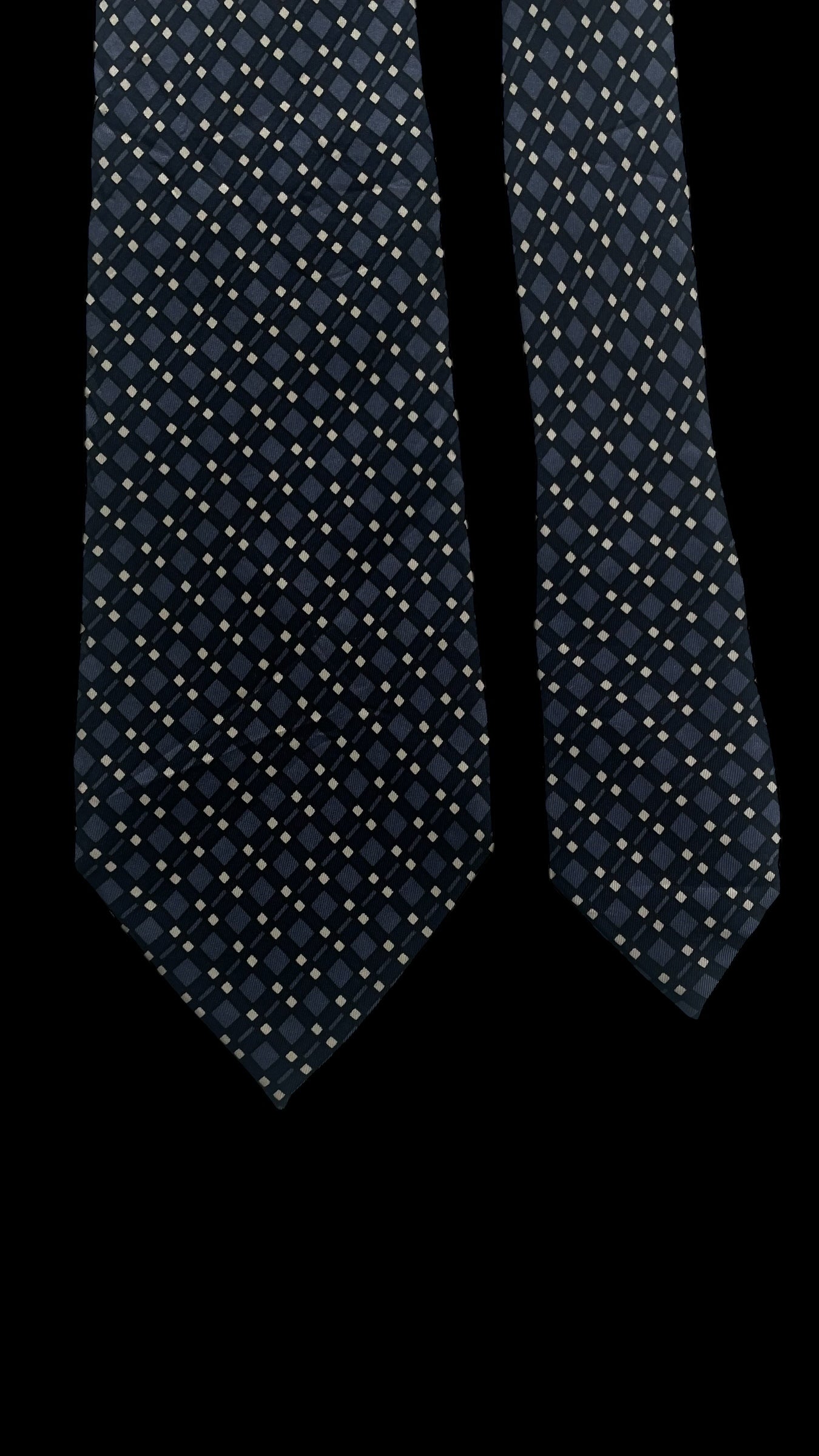 JEAN PATOU Vintage Navy Blue Geometric Crepe Silk Tie (8.4 cm by 147 cm) Medium Front Size.