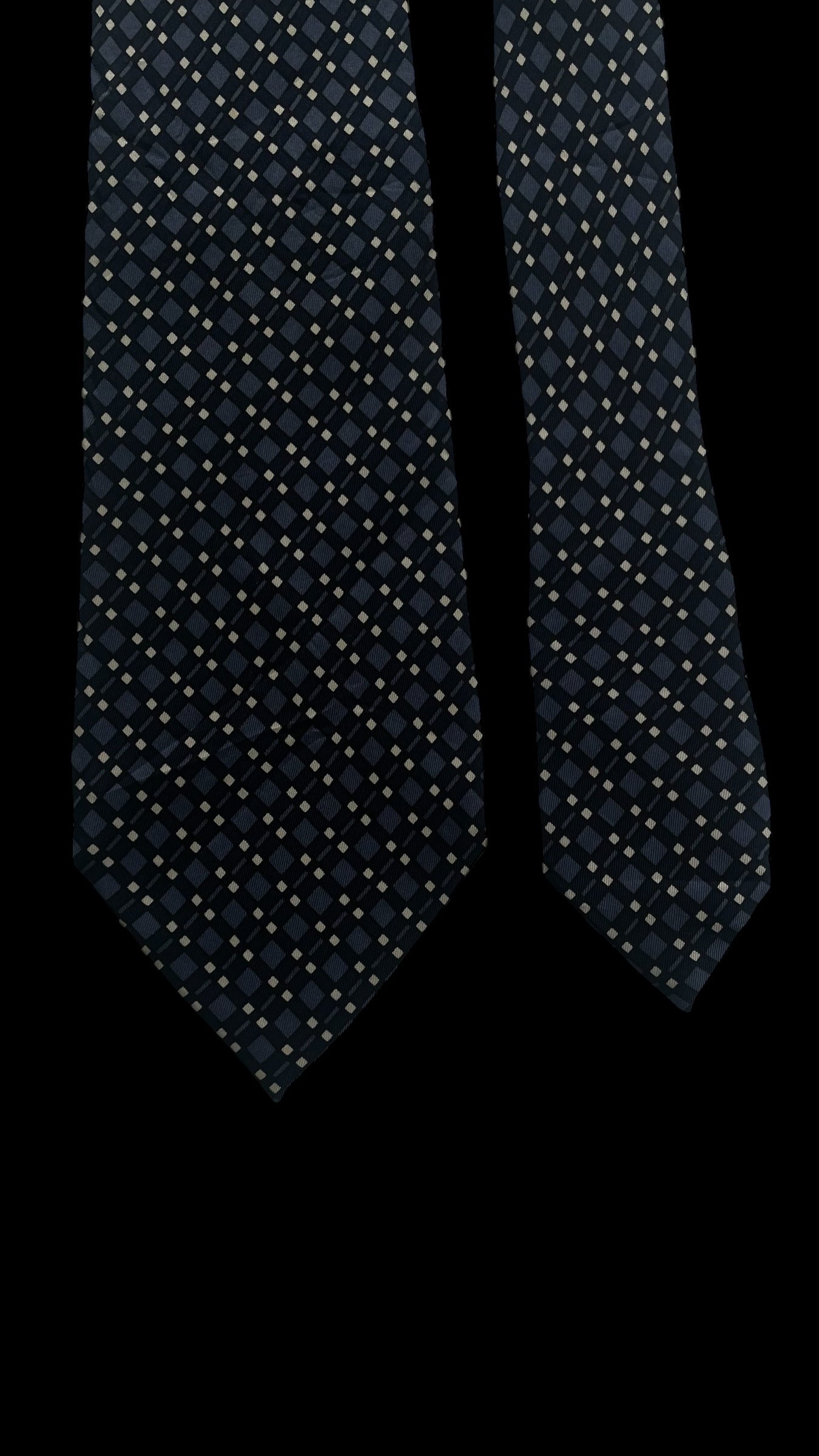 JEAN PATOU Vintage Navy Blue Geometric Crepe Silk Tie (8.4 cm by 147 cm) Medium Front Size.