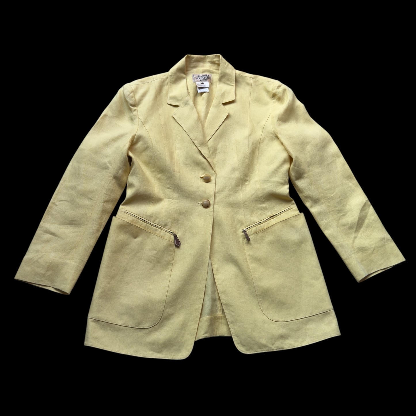 HERMES Vintage Yellow Linen Jacket. Size 42 (Small/Medium slim fit).