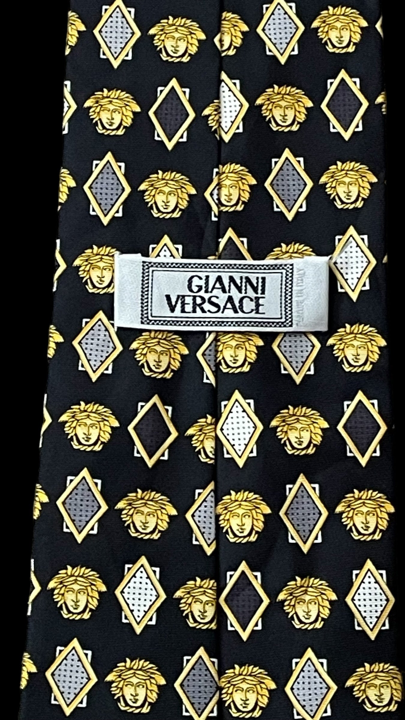 GIANNI VERSACE vintage black Medusa/abstract silk tie (9.8 cm by 144 cm)