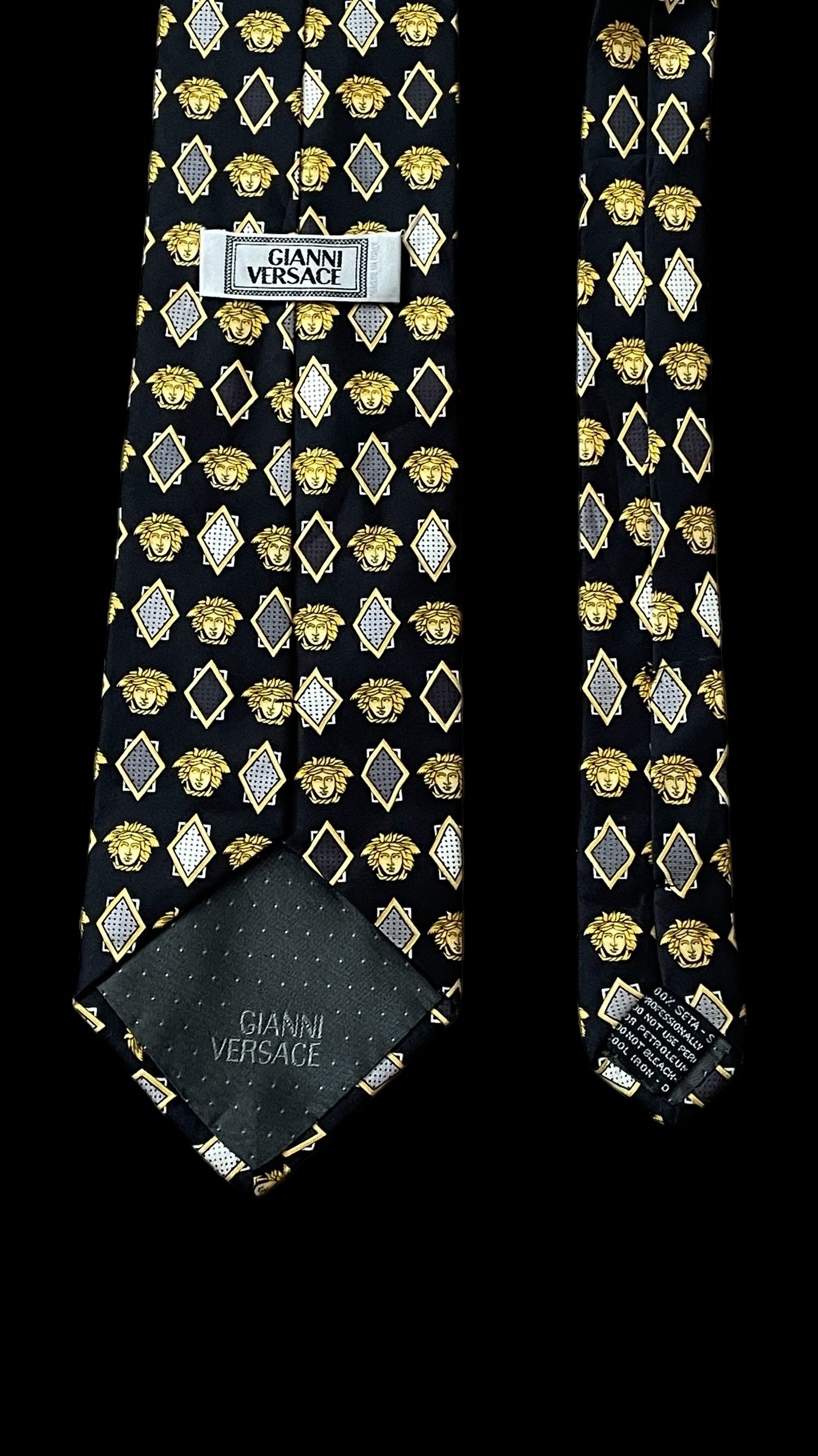 GIANNI VERSACE vintage black Medusa/abstract silk tie (9.8 cm by 144 cm)