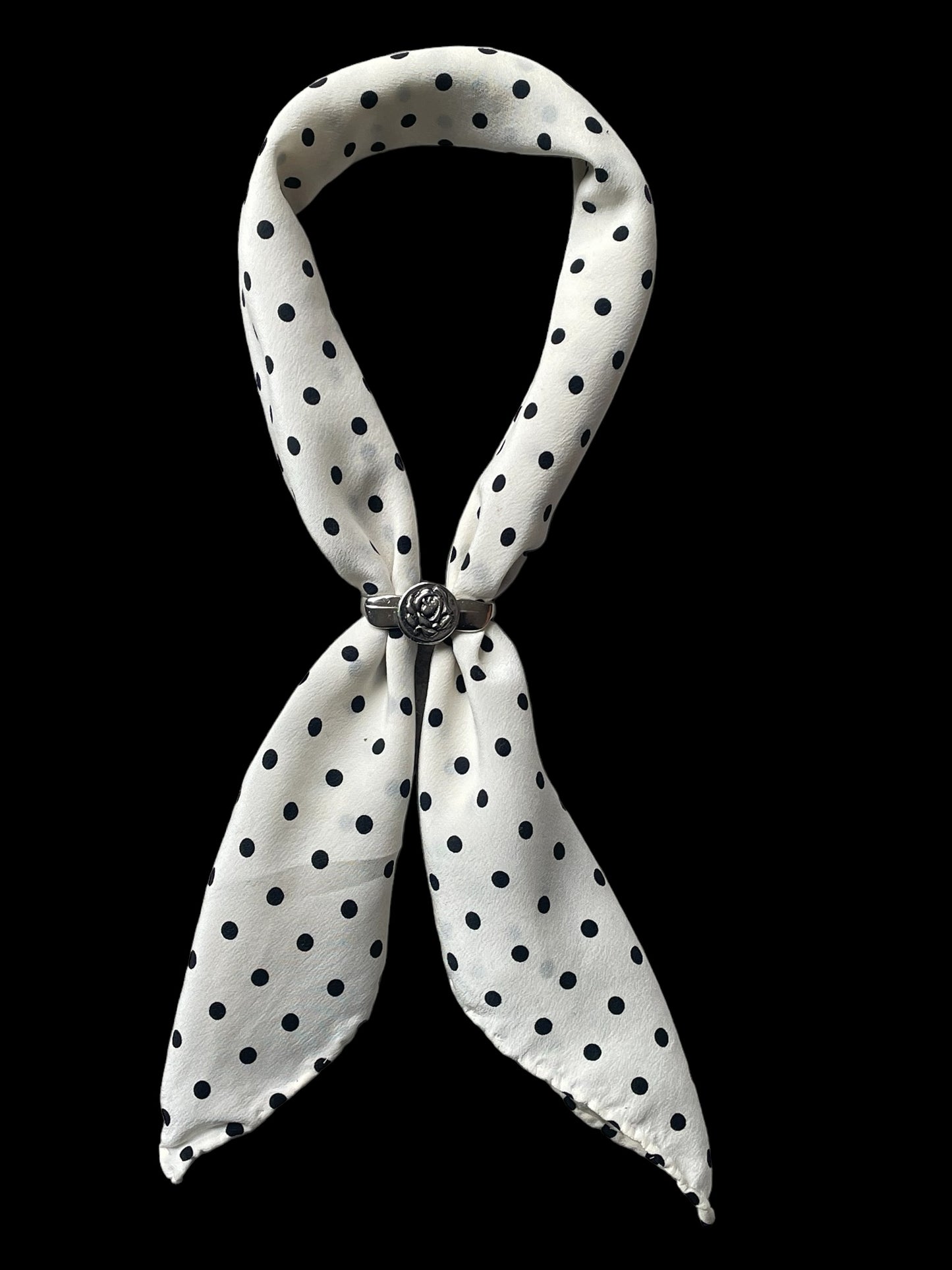 Vintage white polka dots crepe silk bandana scarf (46.5 cm by 45.5 cm). Hand rolled hem