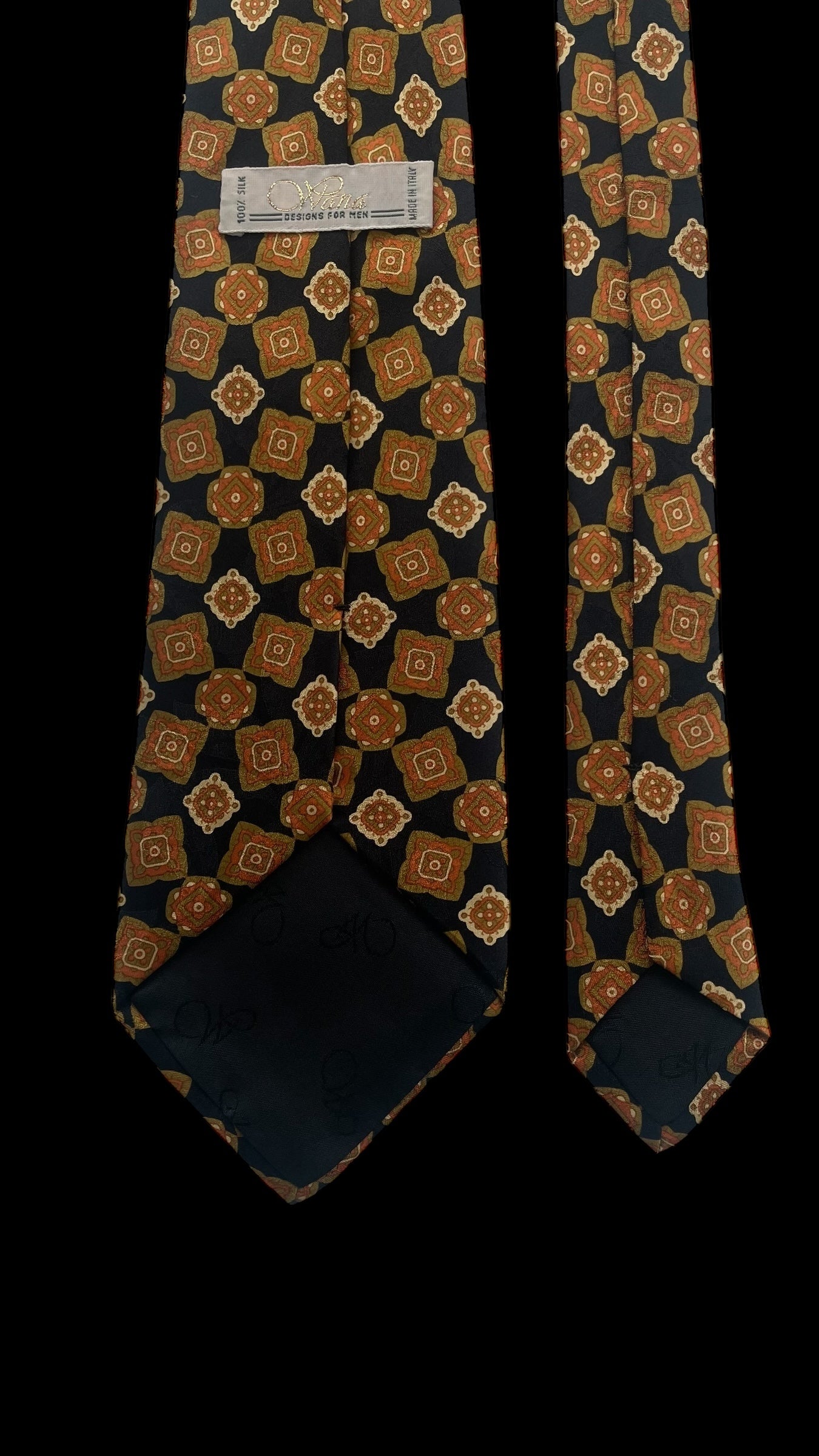 WANA Vintage Black Paisley Crepe Silk Jacquard Tie (8.8 cm by 154 cm) Longer Length & Medium Front Size.