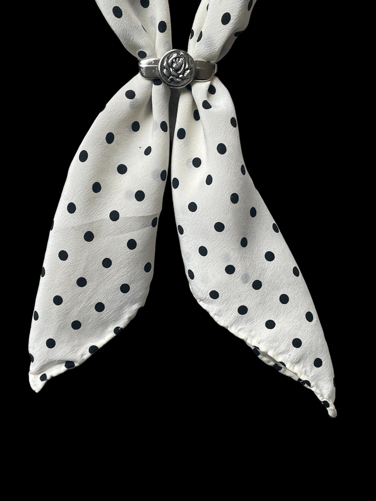 Vintage white polka dots crepe silk bandana scarf (46.5 cm by 45.5 cm). Hand rolled hem