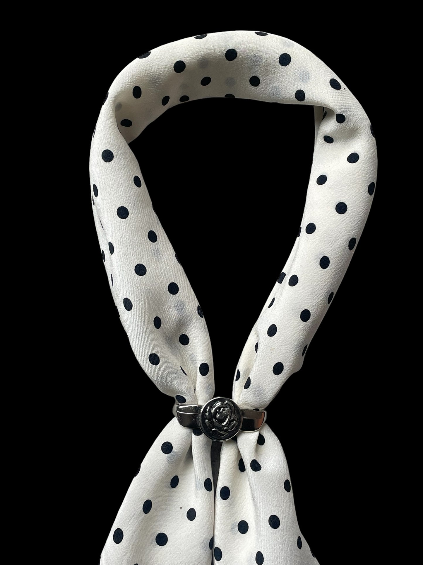 Vintage white polka dots crepe silk bandana scarf (46.5 cm by 45.5 cm). Hand rolled hem