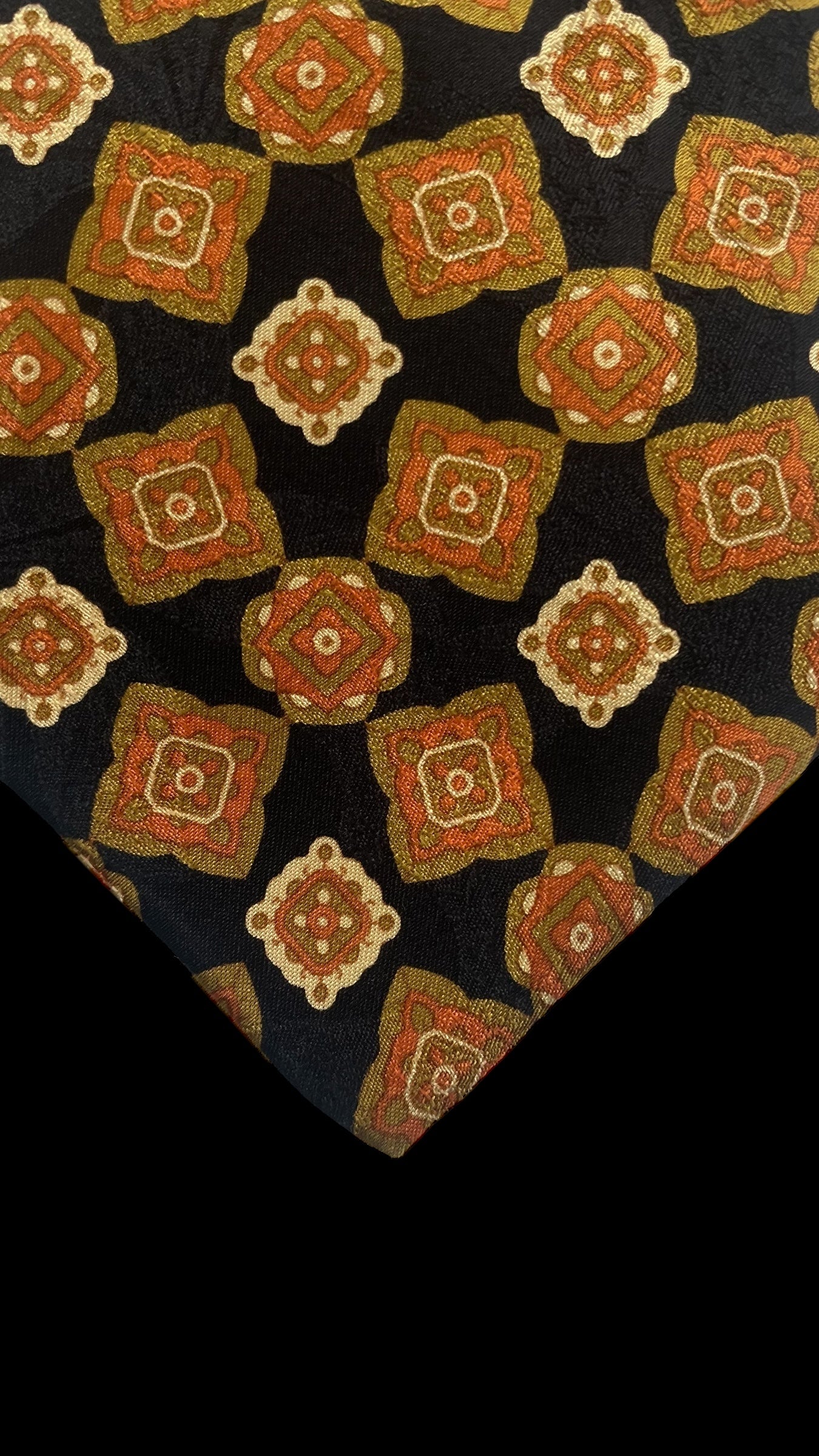 WANA Vintage Black Paisley Crepe Silk Jacquard Tie (8.8 cm by 154 cm) Longer Length & Medium Front Size.