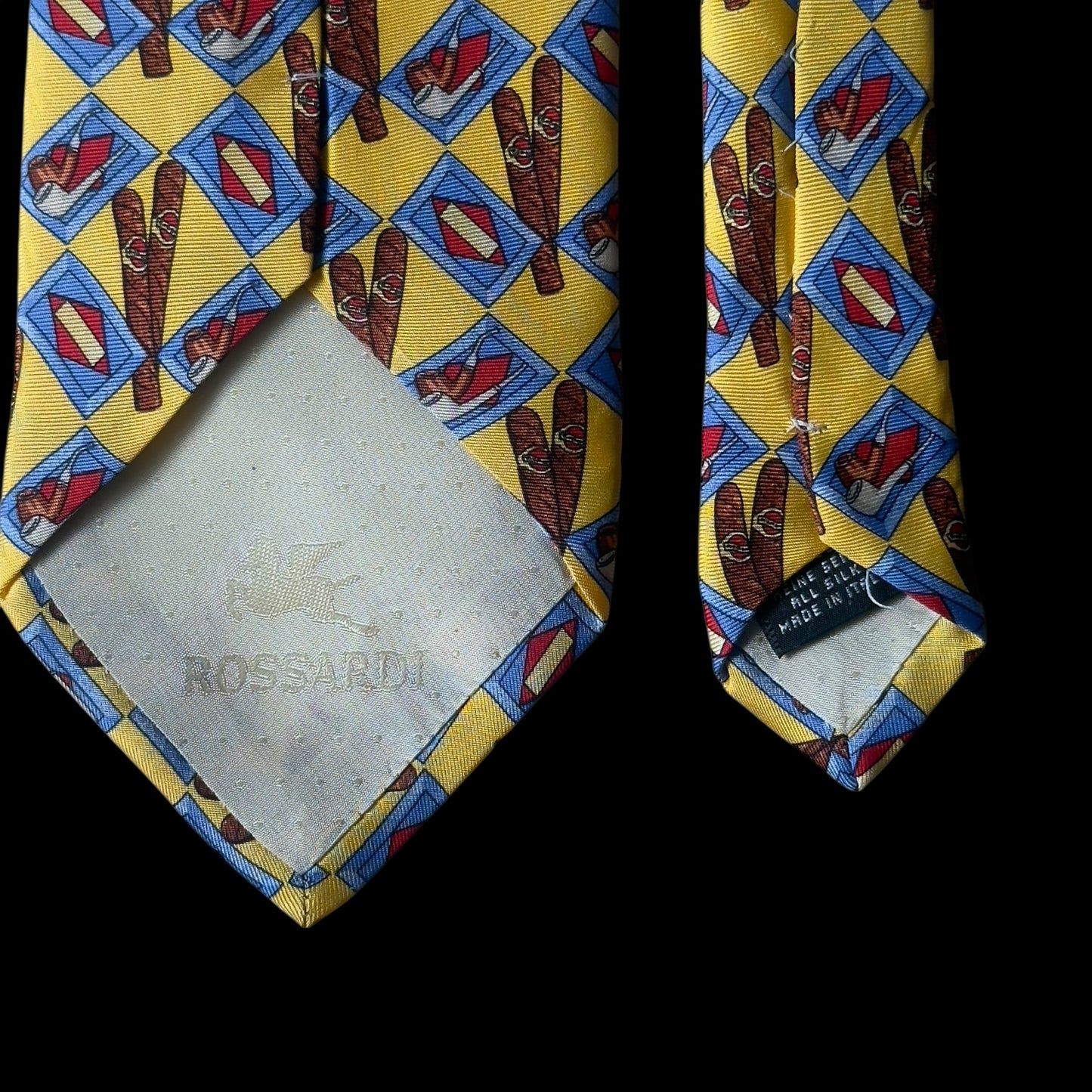 ROSSARDI Vintage Yellow Cigars Silk Tie (9.2 cm by 150 cm)