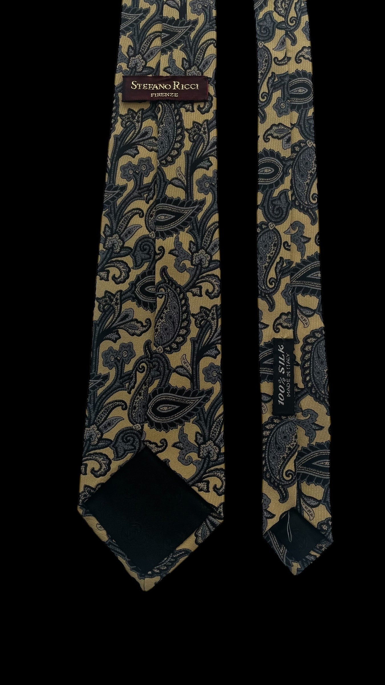 STEFANO RICCI Vintage Yellow Paisley Crepe Silk Jacquard Tie (7.6 cm by 148.5 cm) Medium Front Size.