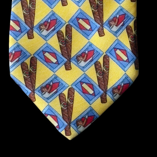 ROSSARDI Vintage Yellow Cigars Silk Tie (9.2 cm by 150 cm)