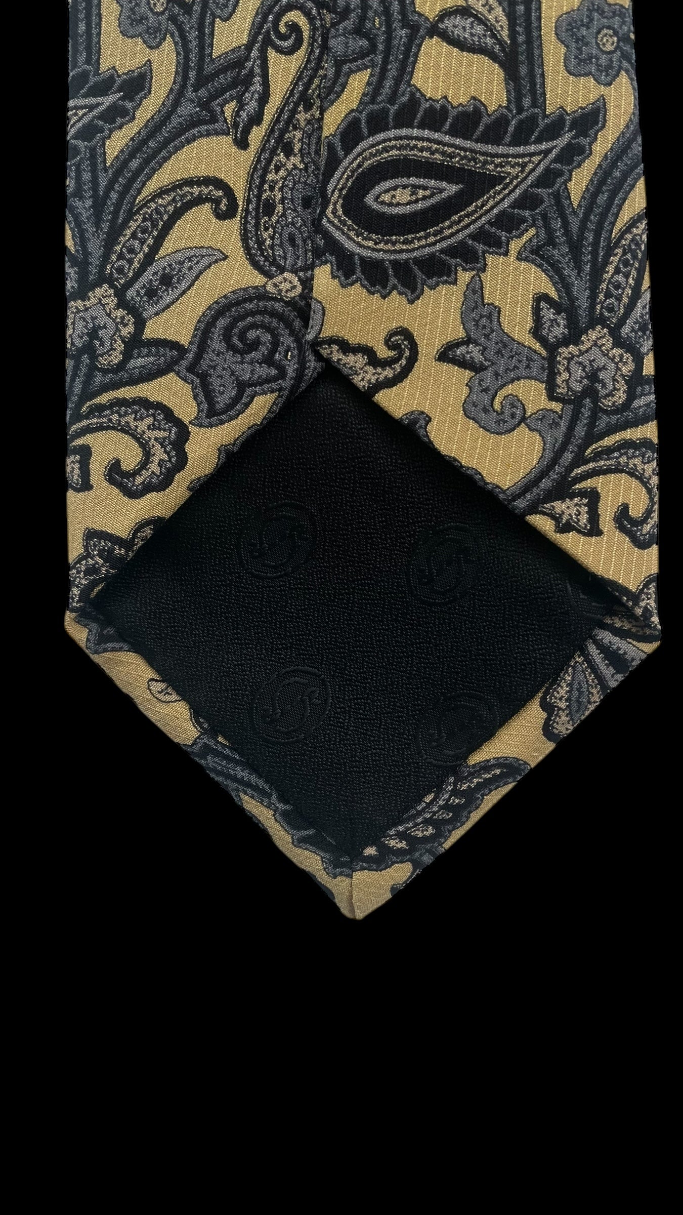 STEFANO RICCI Vintage Yellow Paisley Crepe Silk Jacquard Tie (7.6 cm by 148.5 cm) Medium Front Size.